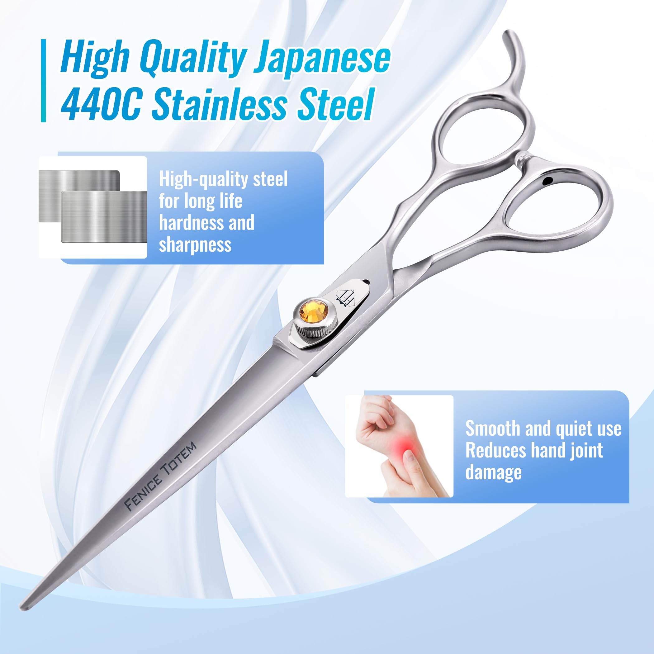 Fenice Professional Dog Grooming Scissors: 7 Inch Straight Shears For Dogs Trimming Made Of Japanese 440C Stainless Steel Yellow