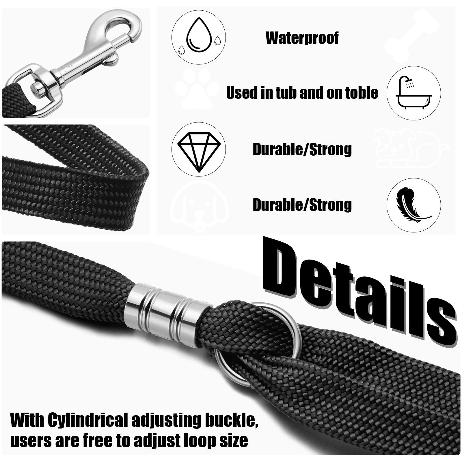 9 Pieces Pet Grooming Loops Nylon Restraint Noose Adjustable Fixed Dog Cat Safety Rope For Pet Grooming Table Bathtub (Black)