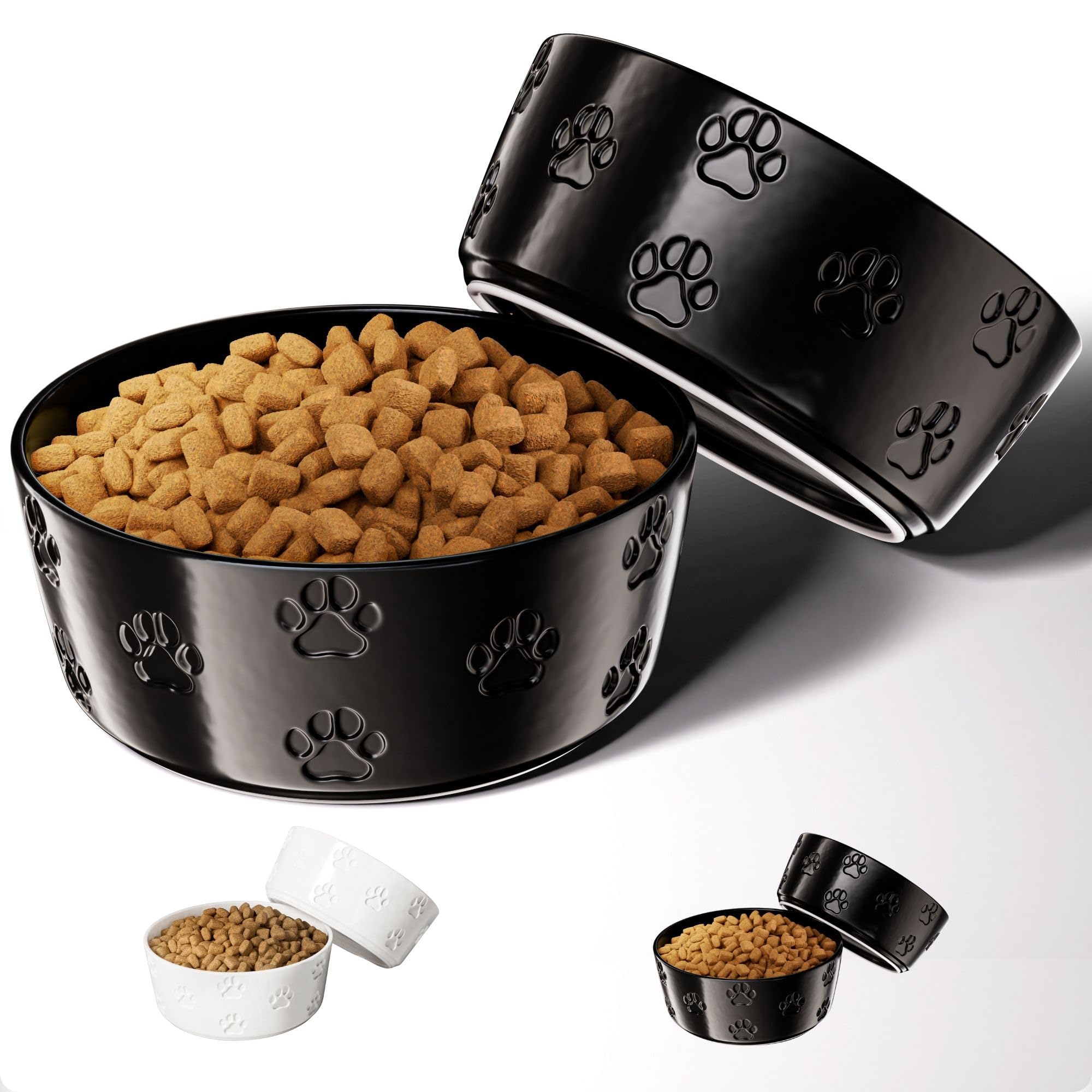Ceramic Dog Bowl Set of 2 with Anti-Skid Base - 7.5  Wide x 3  Tall Ceramic Dog Bowls for Large Dogs - 5 Cup Capacity Food and W