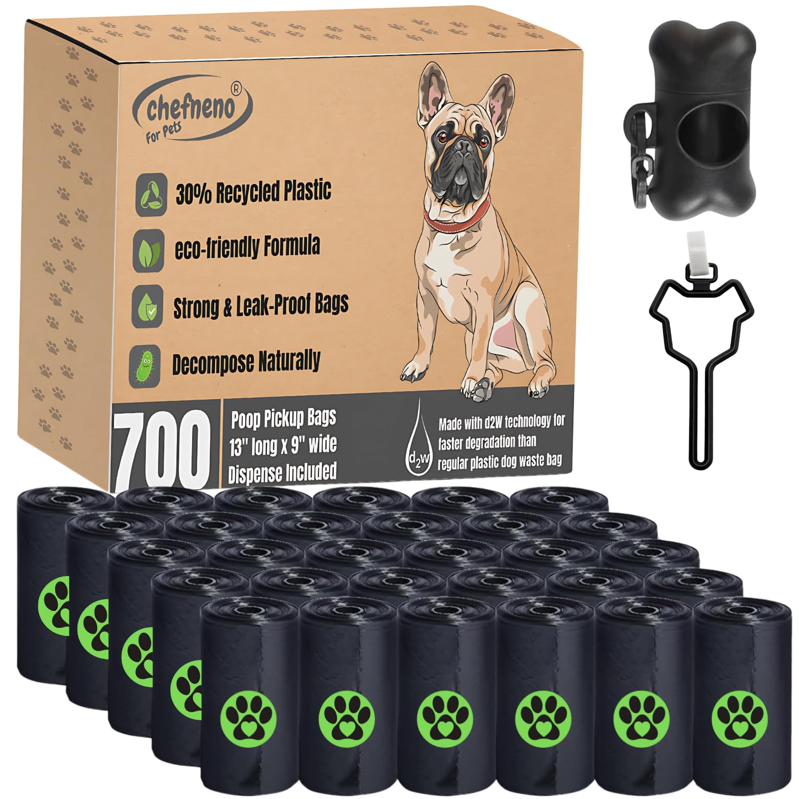 Dog Poop Biodegradable Black Bags With Dispenser (700 Bags) Eco-Friendly Doggy Poop Bags Pickup Bag 35 Refill Rolls Eco Dog Wast