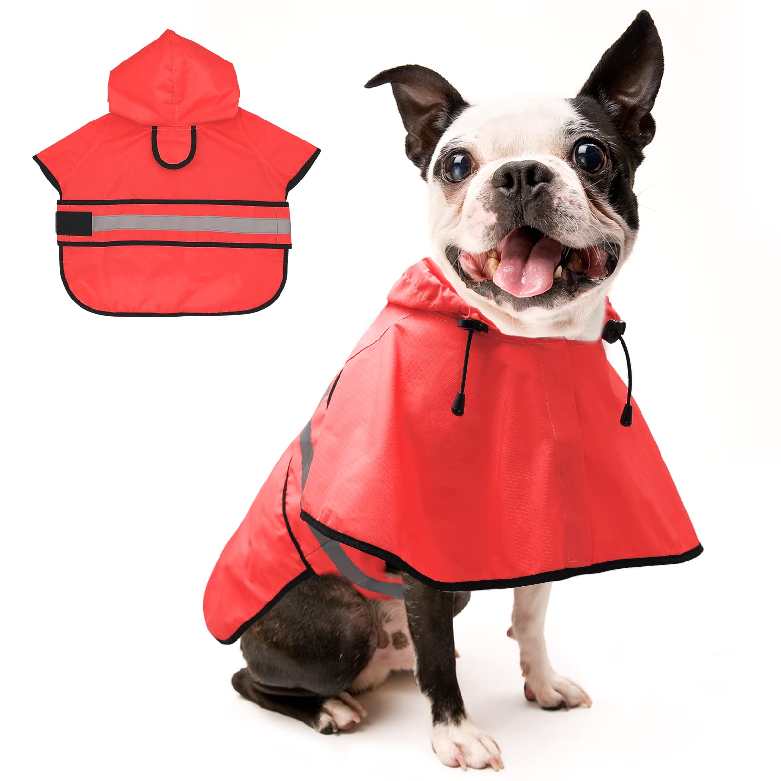 Candofly Dog Raincoat Hooded Poncho - Adjustable Waterproof Dog Rain Jacket Lightweight Reflective Dog Rain Coat Pet Slicker For Small Medium Large Dogs (Medium, Bright Red)
