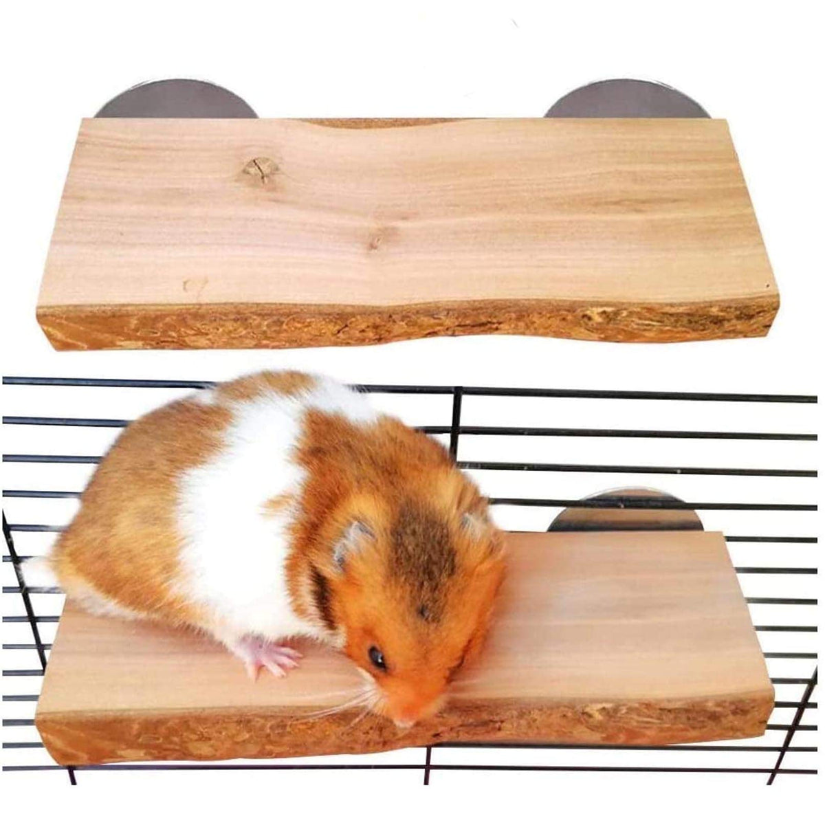 2Pcs Chinchilla Ledges Wooden Hamster Cage Platform Shelf Bird Perch Stand Platform Toys Cage Accessories For Rat Squirrel Gerbil Suger Glider 2.6' X 5.9'