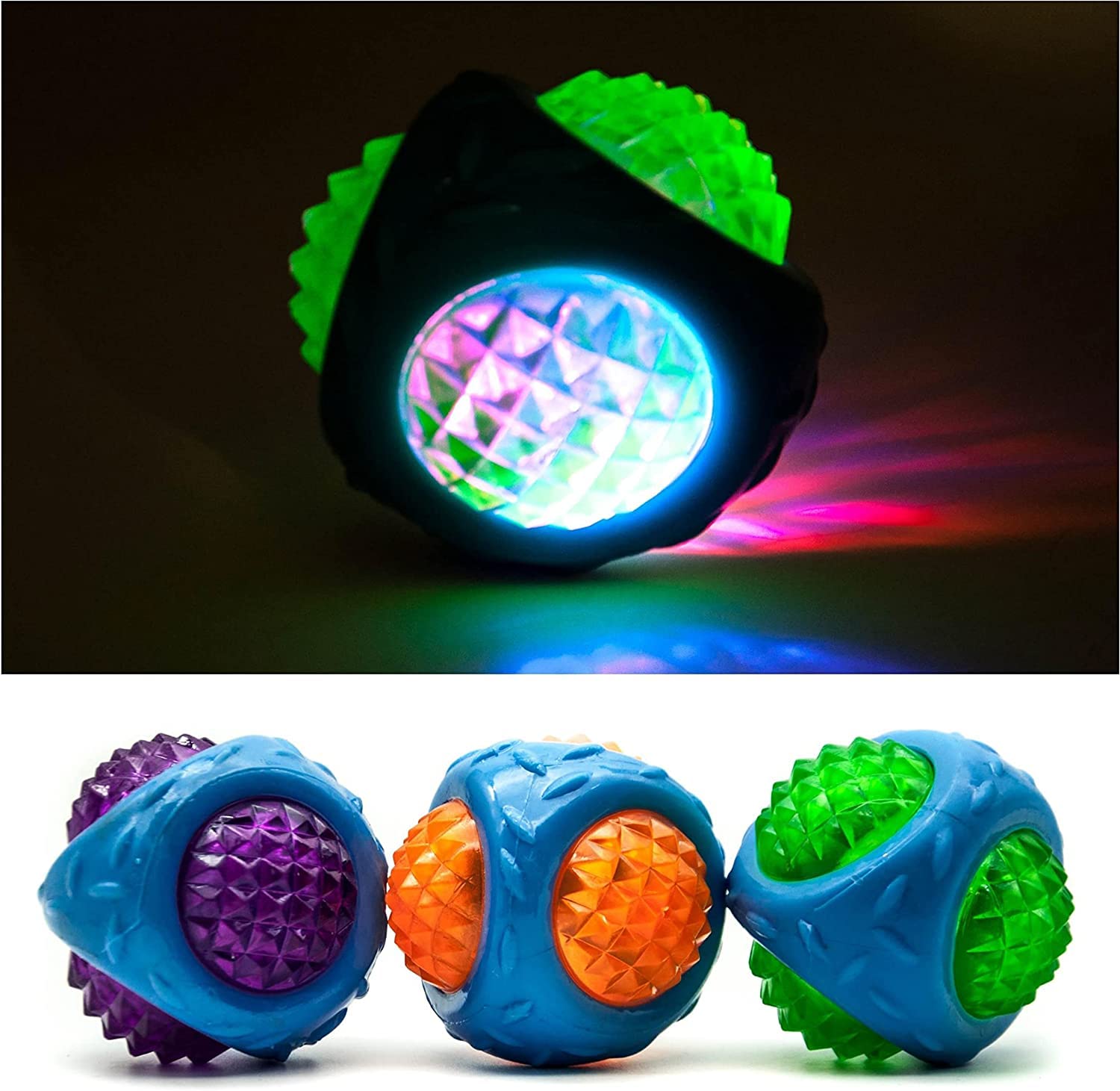 D&C PAWS Light Up Chew Squeaky Sound Football Shape Led Spiked Ball Toys Ideal for Playing and Chewing Dogs and Puppies  Multic