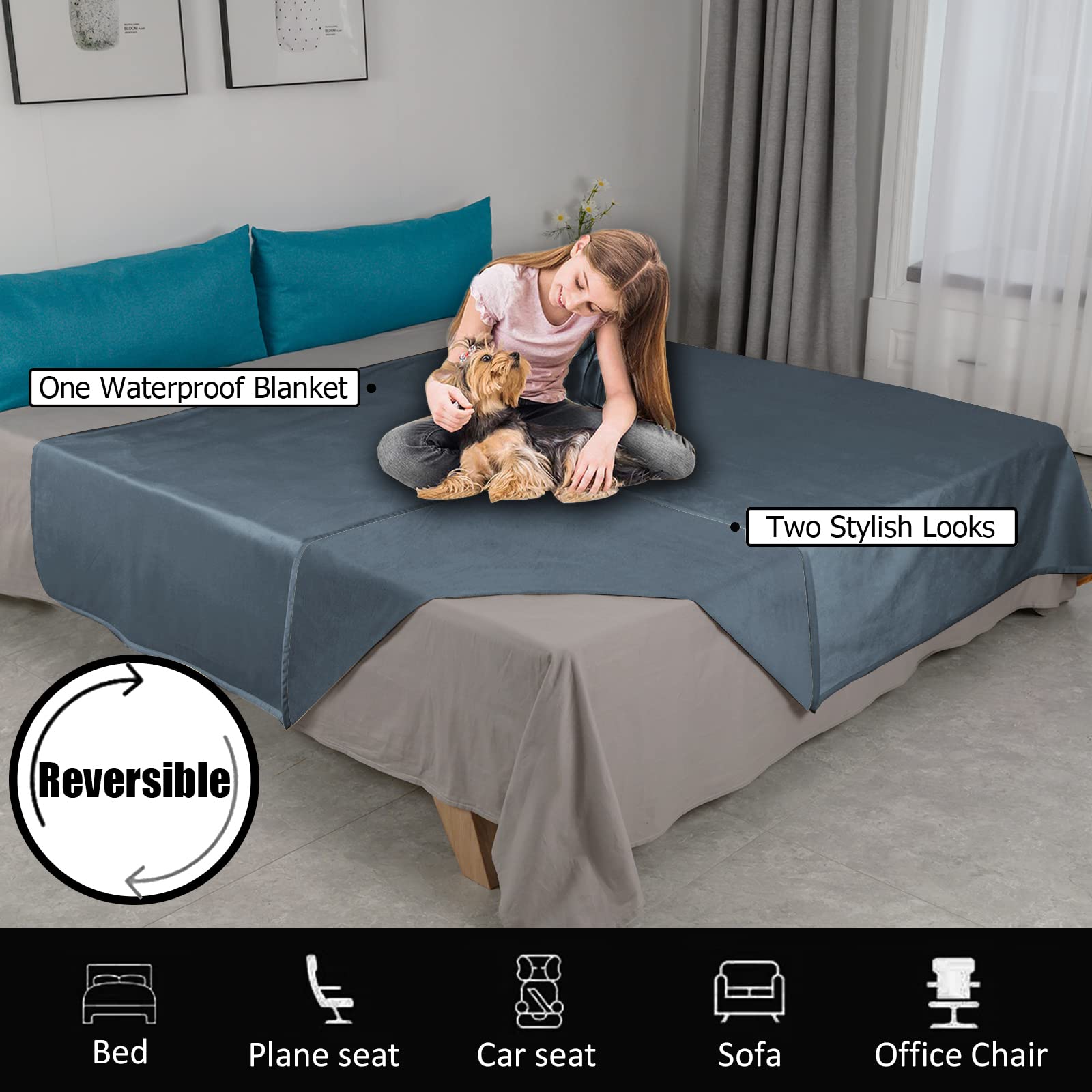 Ameritex Pet Bed Blanket Reversible 100% Waterproof Velvet Super Soft for Sofa and Bed
