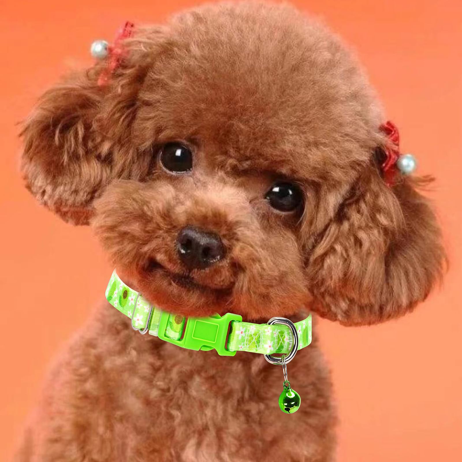 Avocado Small Dog Collar With Bell, Soft Adjustable Green Avocado Puppy Collar Tiny Cat Collars With Bells For Xs Small Girl And