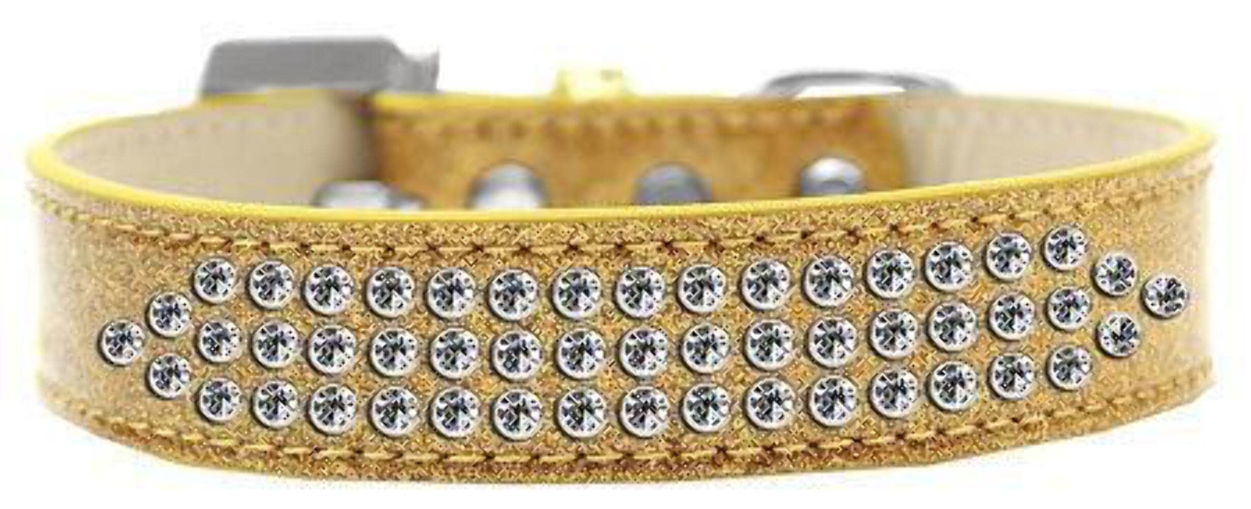 Mirage Pet Products Three Row Clear Crystal Ice Cream Dog Collar, Size 12, Silver