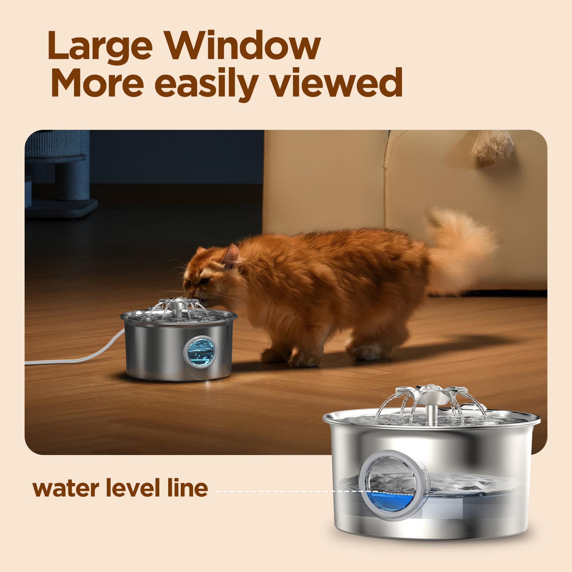 Cat Water Fountain Stainless Steel - 88oz/2.6L Pet Drinking Fountain for Cats Indoor with 8 Filters - Automatic Cat Watering Dis