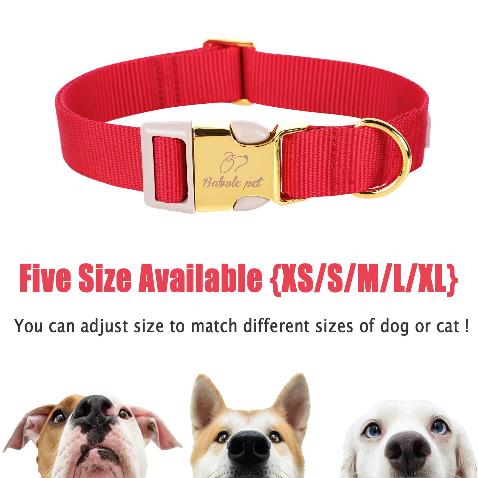 Babole Nylon Dog Collars Red For Small Puppy Dog,13 Colors,Adjustable Soft Comfortable Pet Collars With Safety Metal Buckle For Medium Large Boy&Girl&Female Dog(Burgundy Red-M)