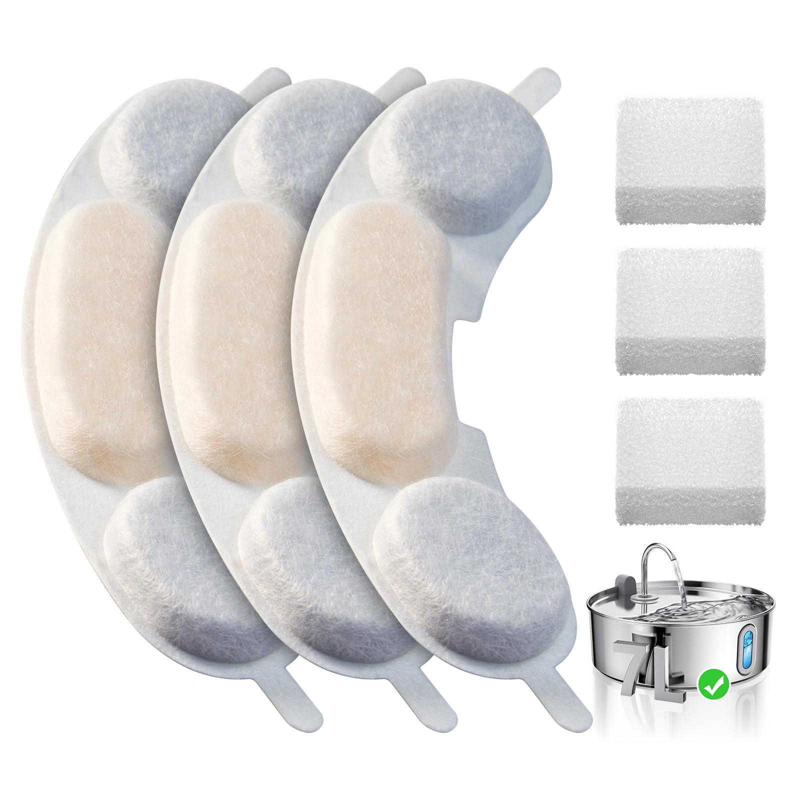 Smartoo Official 3 Packs Dog Water Filter Replacement And 3 Sponges For 7L/236Oz/1.8Gal Stainless Steel Dog Water Fountain