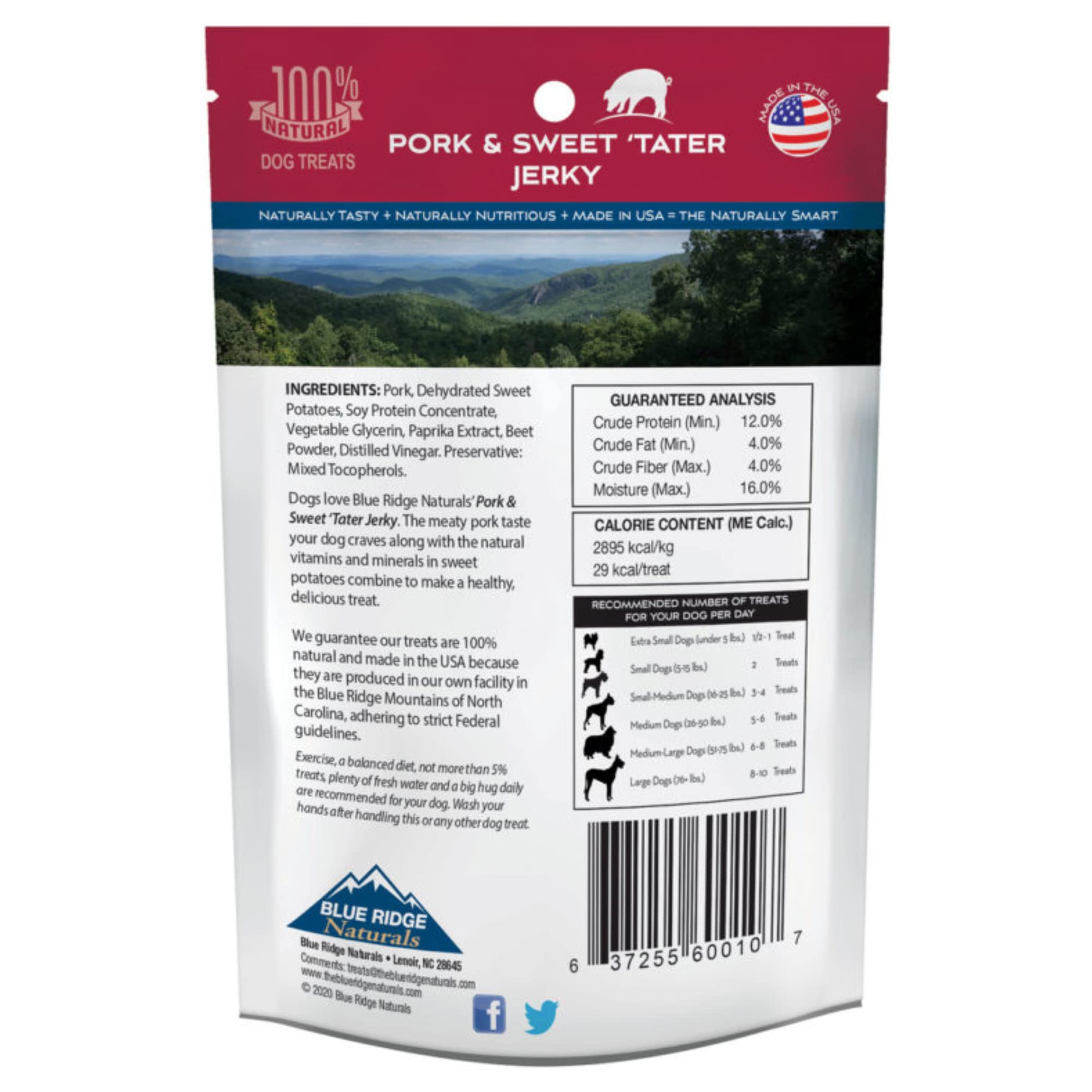 Blue Ridge Naturals Pork Sweet Potato Jerky Dog Treats, 12 oz.