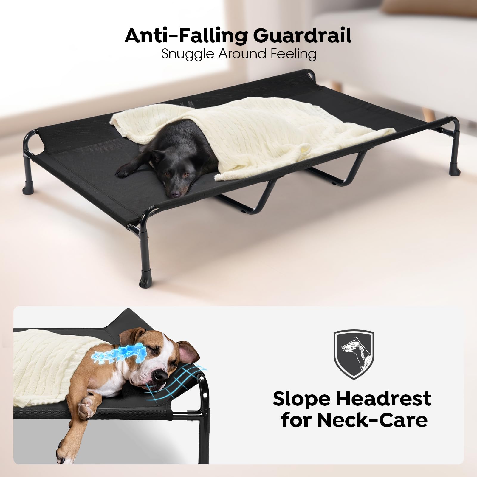 Veehoo Cooling Elevated Dog Bed, 59'' X 37'' Raised Dog Beds For Large Dogs, Outdoor Dog Bed With Guardrail, Upgraded Non-Slip F