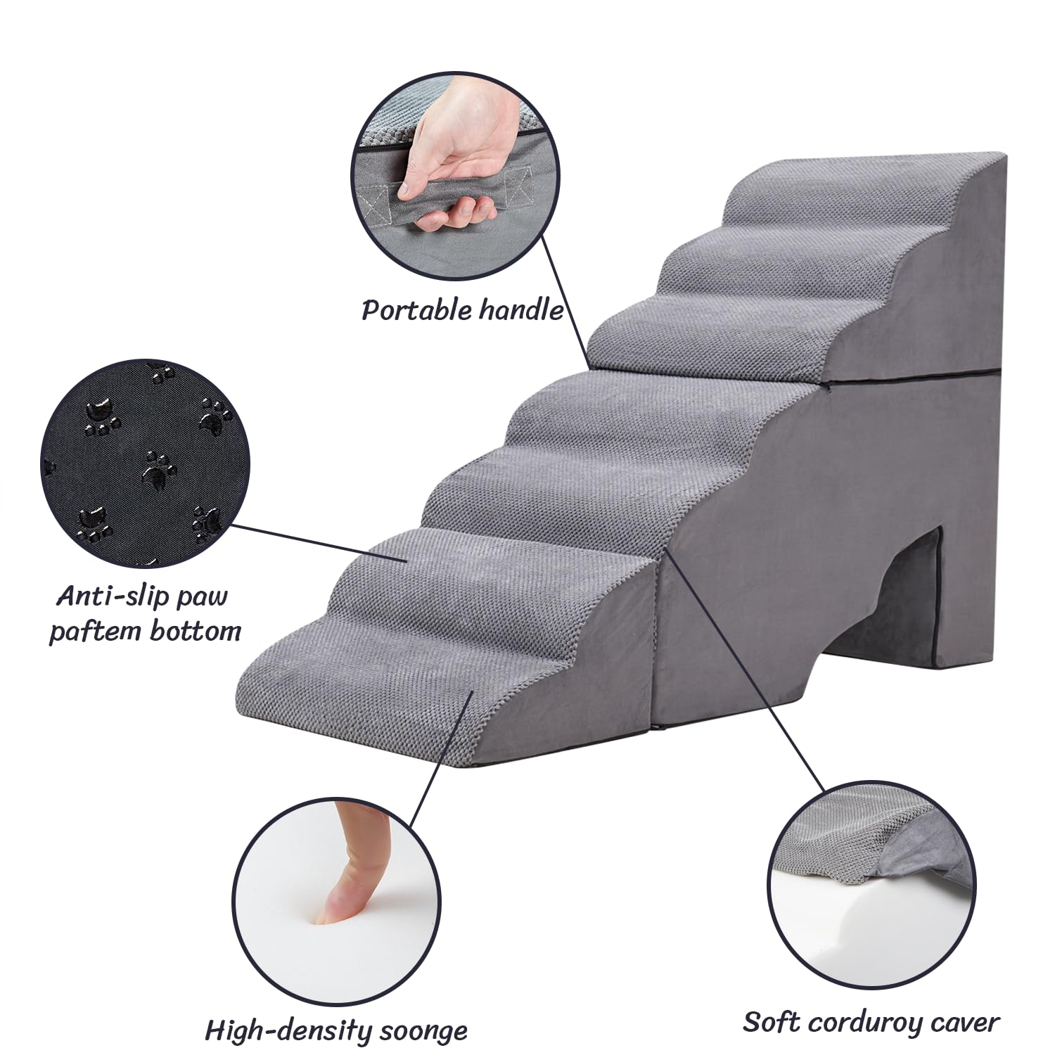 MALOROY 7 Tiers 34inch Extra Wide Foam Dog Ladder/Ramps for High Bed, Non-Slip Pet Step/Stairs for Older Injured Dogs, Cats -Gre