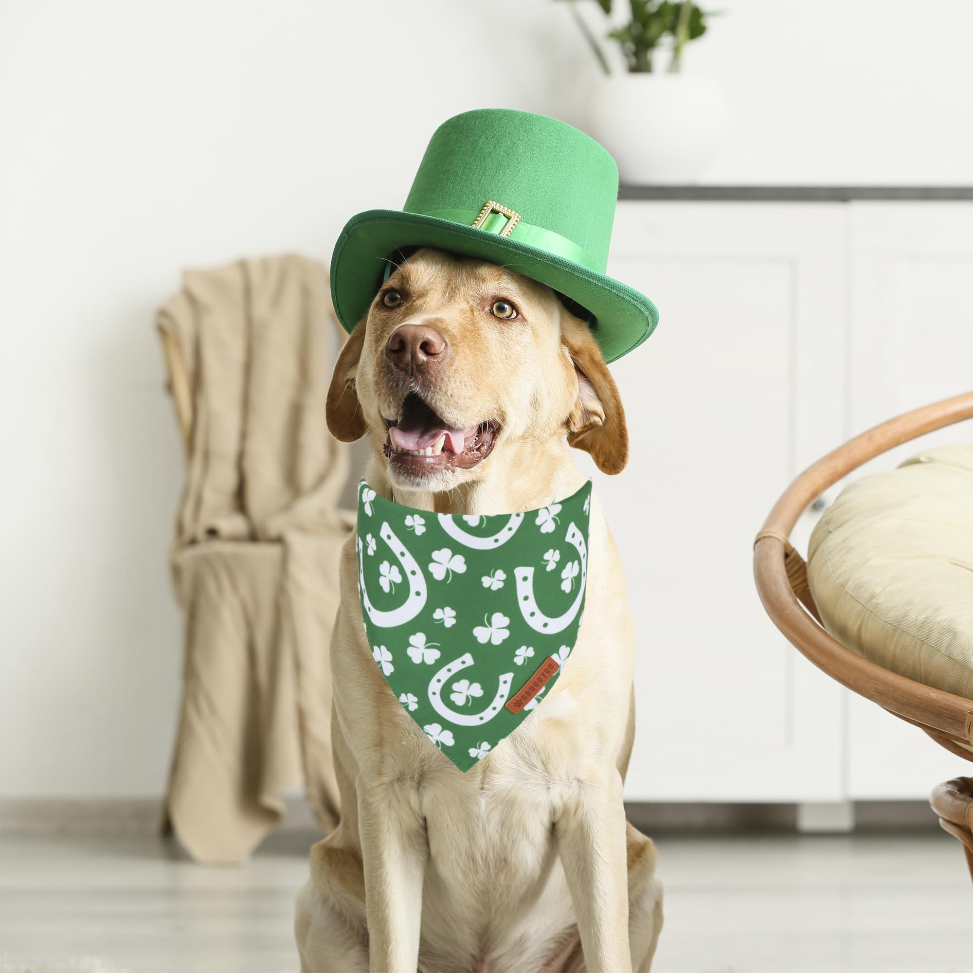 ADOGGYGO St. Patrick 's Day Dog Bandana, Green Shamrock Scarf, Multi Size Offered, Saint Patrick Day Bandanas for Large and X-La