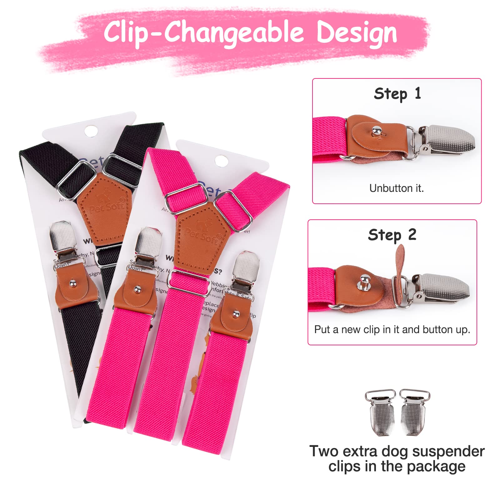 Pet Soft Dog Suspenders 2 Pieces Female Dog Diaper Suspenders For Dogs Diaper Keeper Suspender For Dog Skirt, Dog Dress (Black & Pink, M/L)