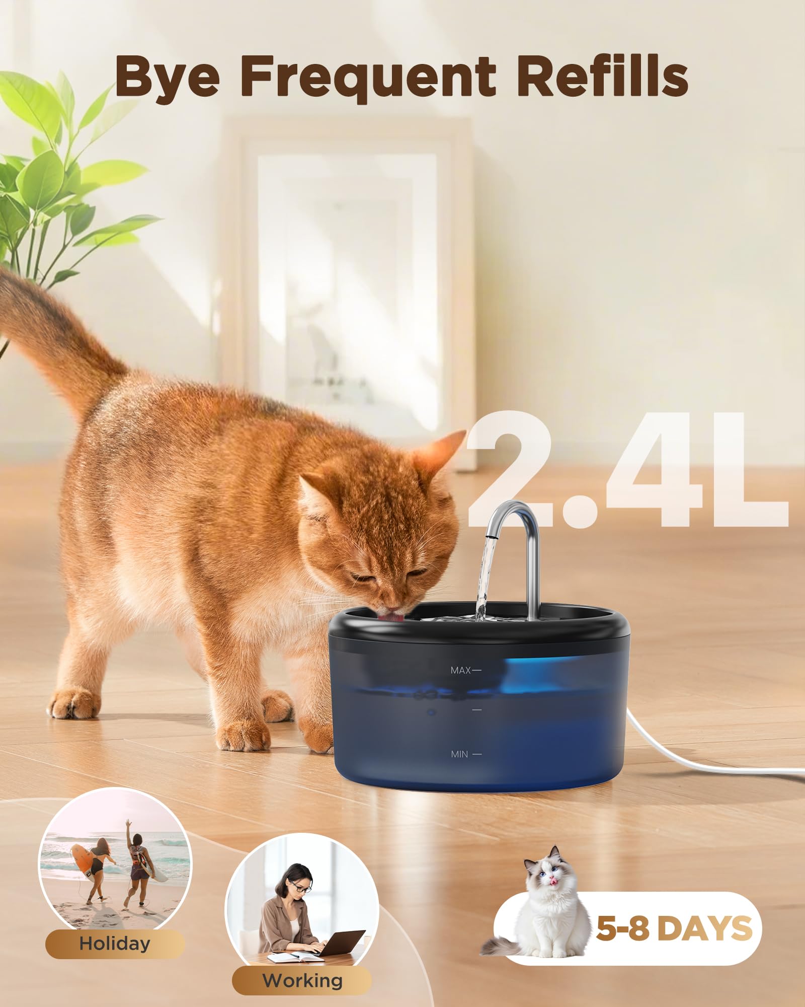 Cat Water Fountain For Cats Inside: Pet Water Fountain - Auto Cat Drinking Fountain - Faucet Pet Water Dispenser With Led Light