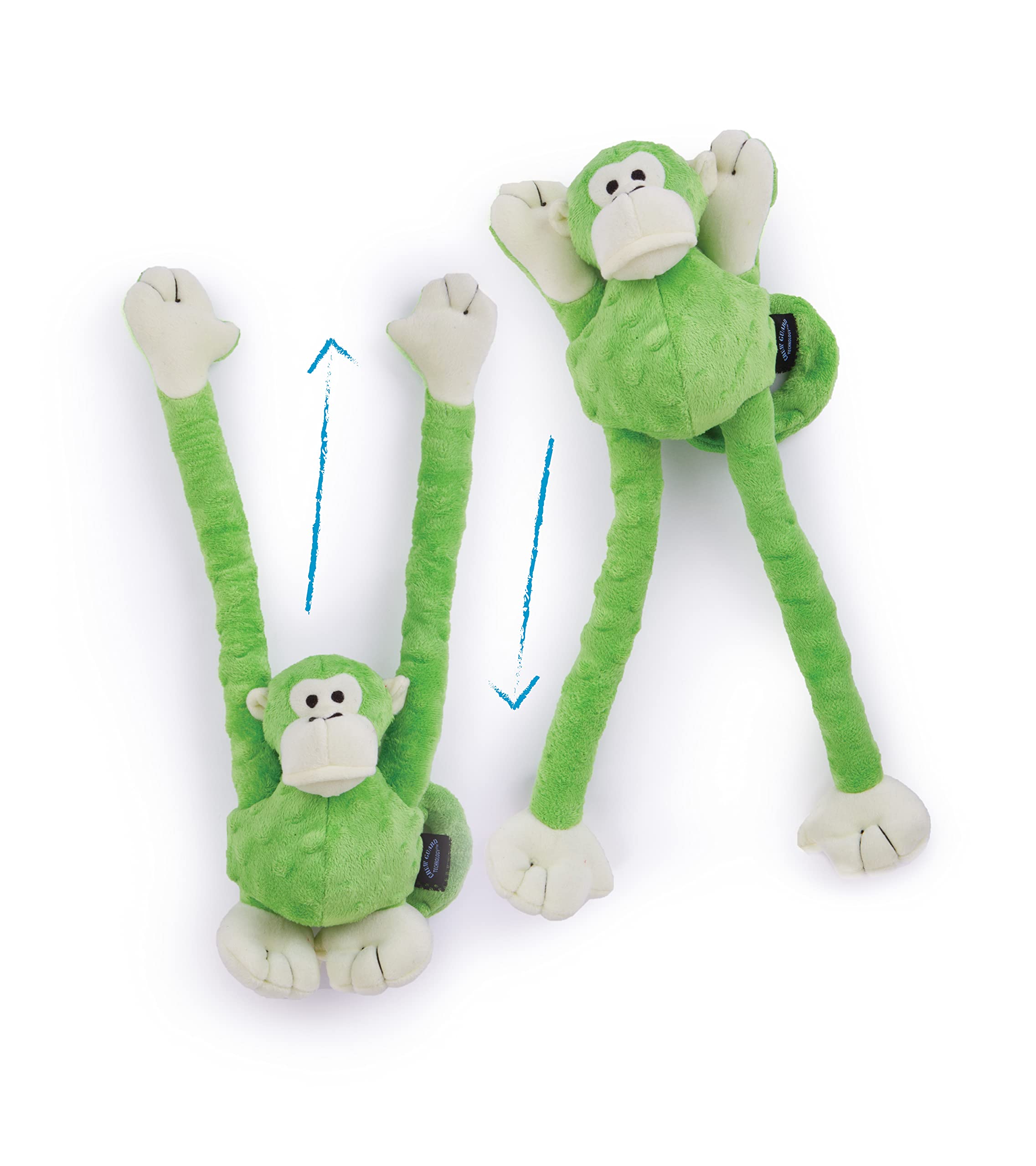 goDog Crazy Tugs Plush Dog Toy, Large, Green Monkey, Tough Chew Guard, Model 70731, Polyester