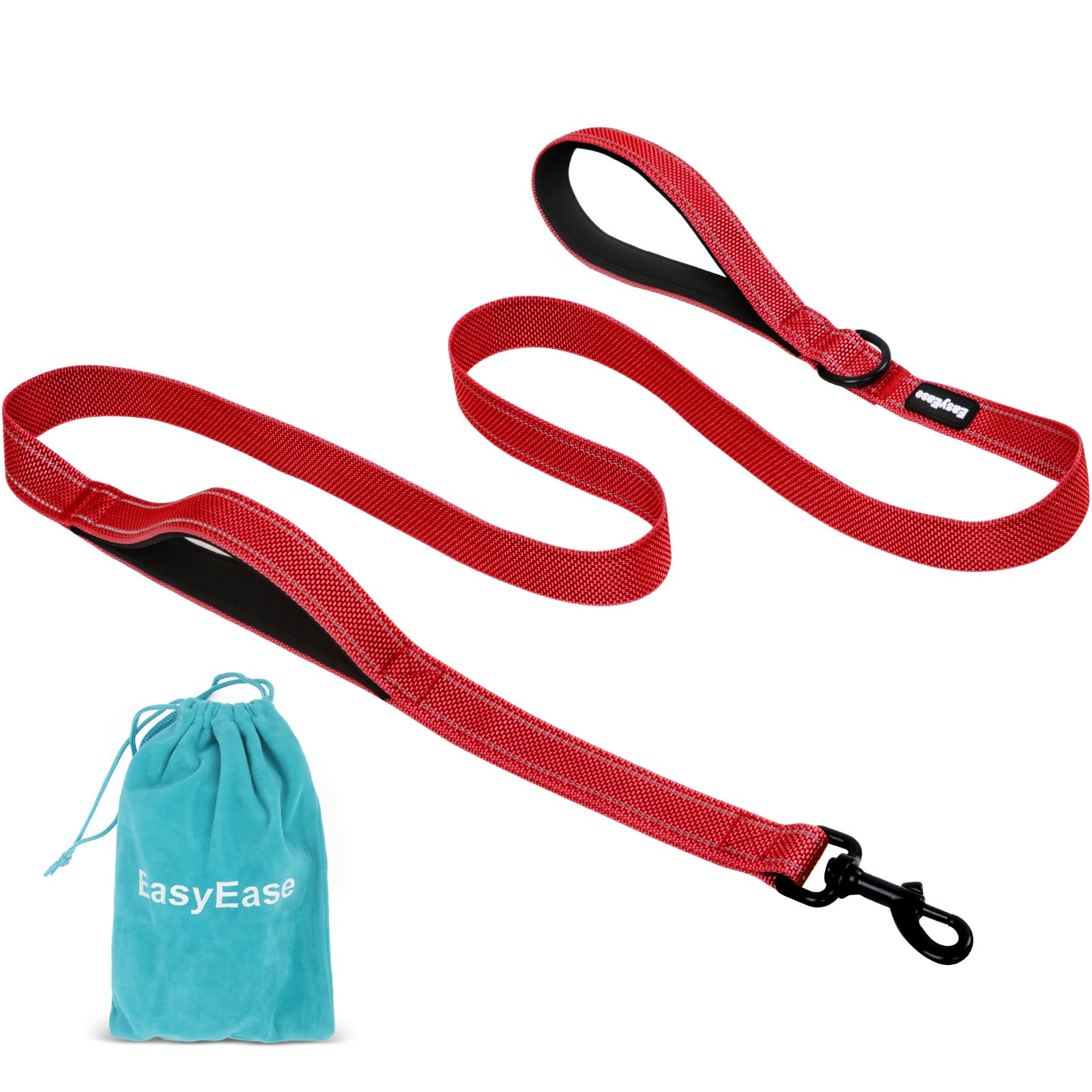 Easyease Dog Leash With 2 Comfortable Soft Padded Handles 6Ft Red Reflective Heavy Duty Pet Dog Walking Leashes Durable Dog Trai