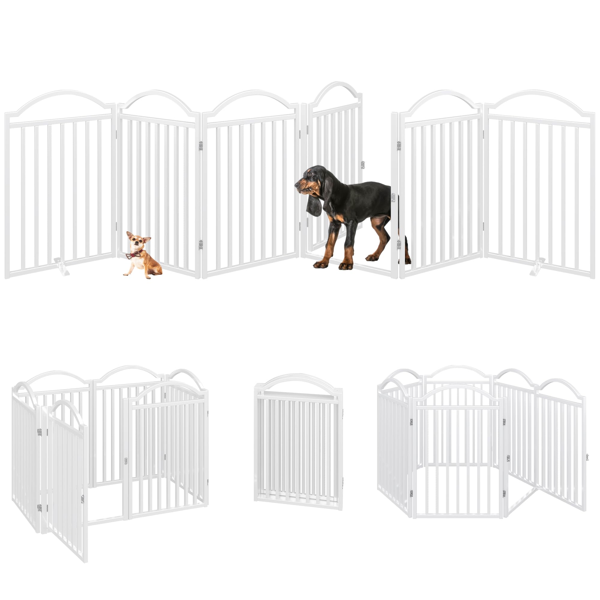 BHG Metal Freestanding Dog Gate with Door, Extra Wide 144", Extra Tall 32", 6 Panels, White, Model LAS001