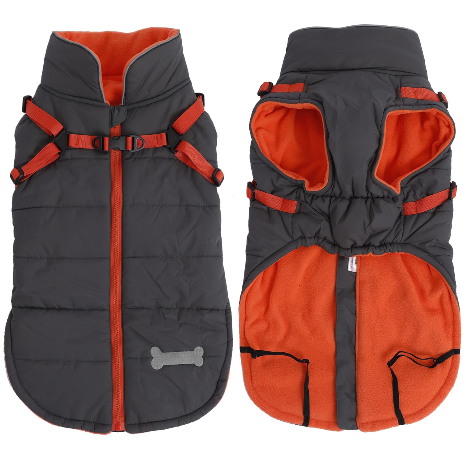 Geyecete Winter Warm Coat Waterproof Dog Winter Jacket With Harness Traction Belt,Windproof Pet Outdoor Jacket Dog Autumn- Can Be Personalized-Gray-S