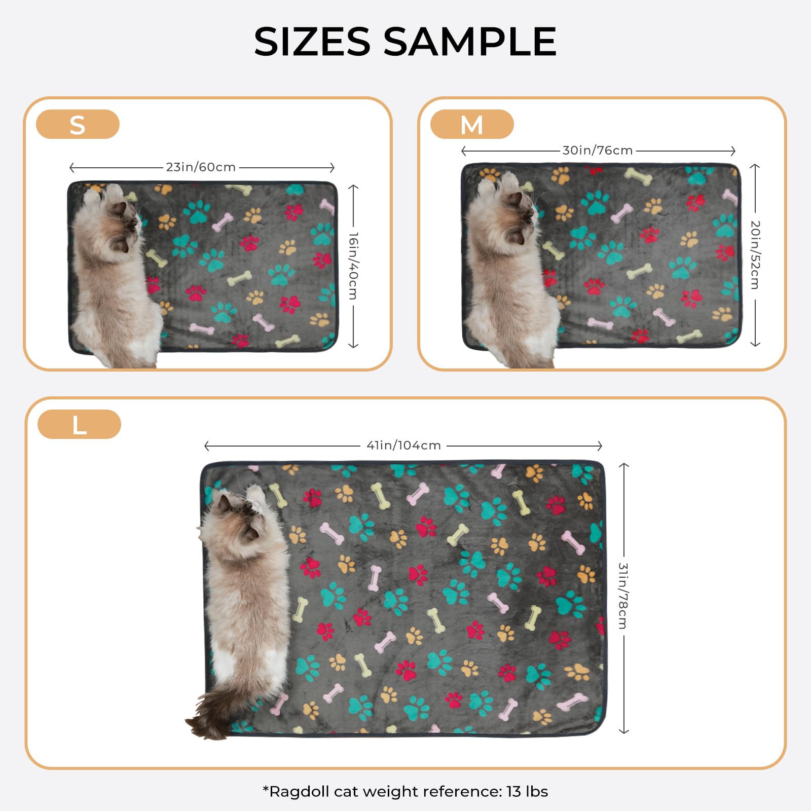 Luciphia 1 Pack 3 Blankets Fluffy Premium Fleece Pet Blanket Flannel Paw Bone Printed Throw For Dog Cat(Large 41X31'', Grey)