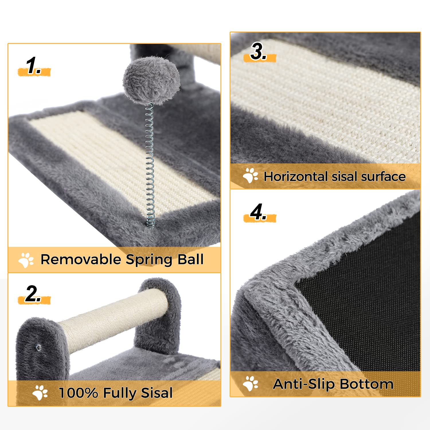 Pawz Road Cat Scratching Post And Pad, Sisal-Covered Scratch Posts And Pads With Play Ball Great For Kittens And Cats