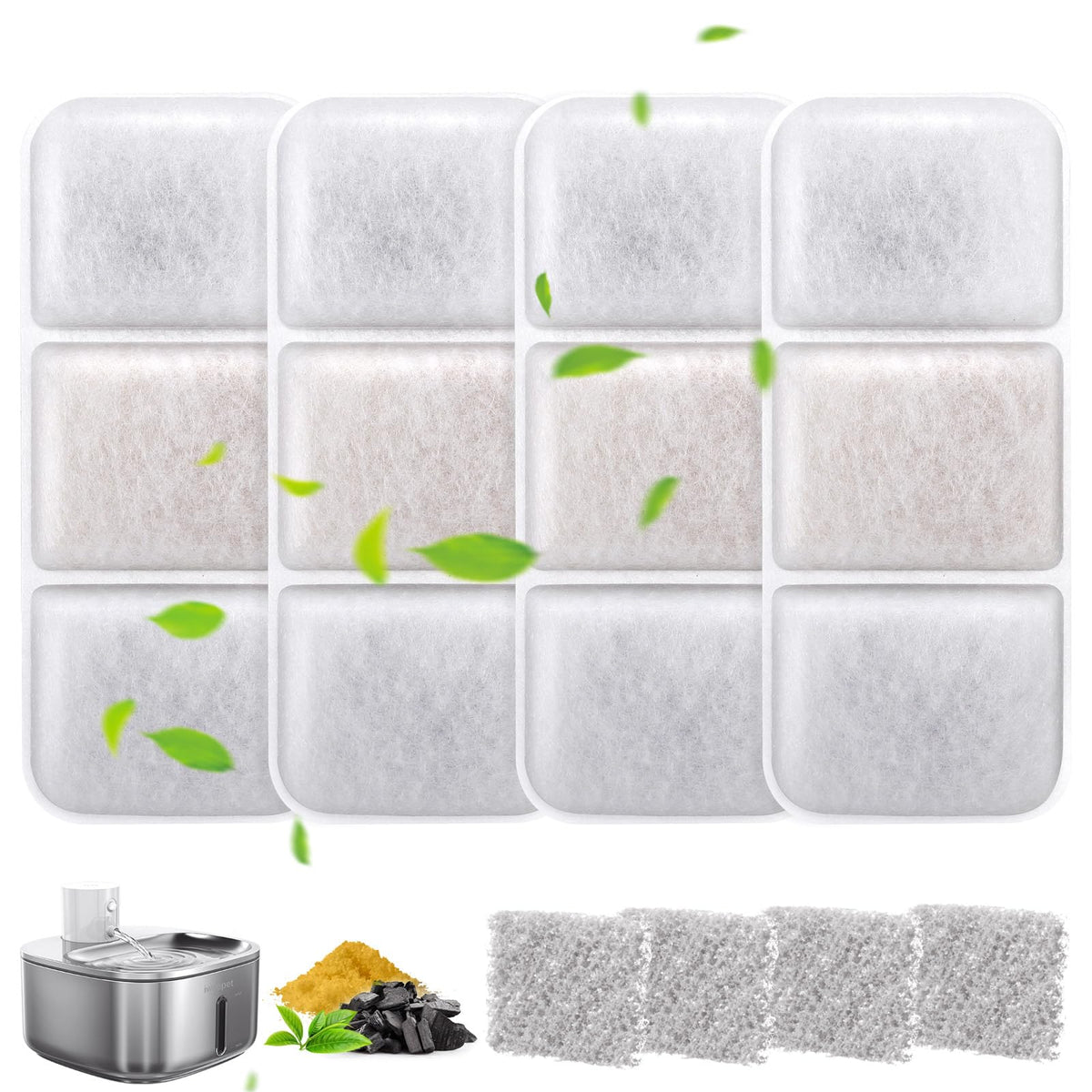 Iweepet Cat Water Fountain Filter For Iweepet Pl-01 Water Fountain, 4 Pack Replacement Filters And 4 Pack Pre-Filter Sponges, Fi