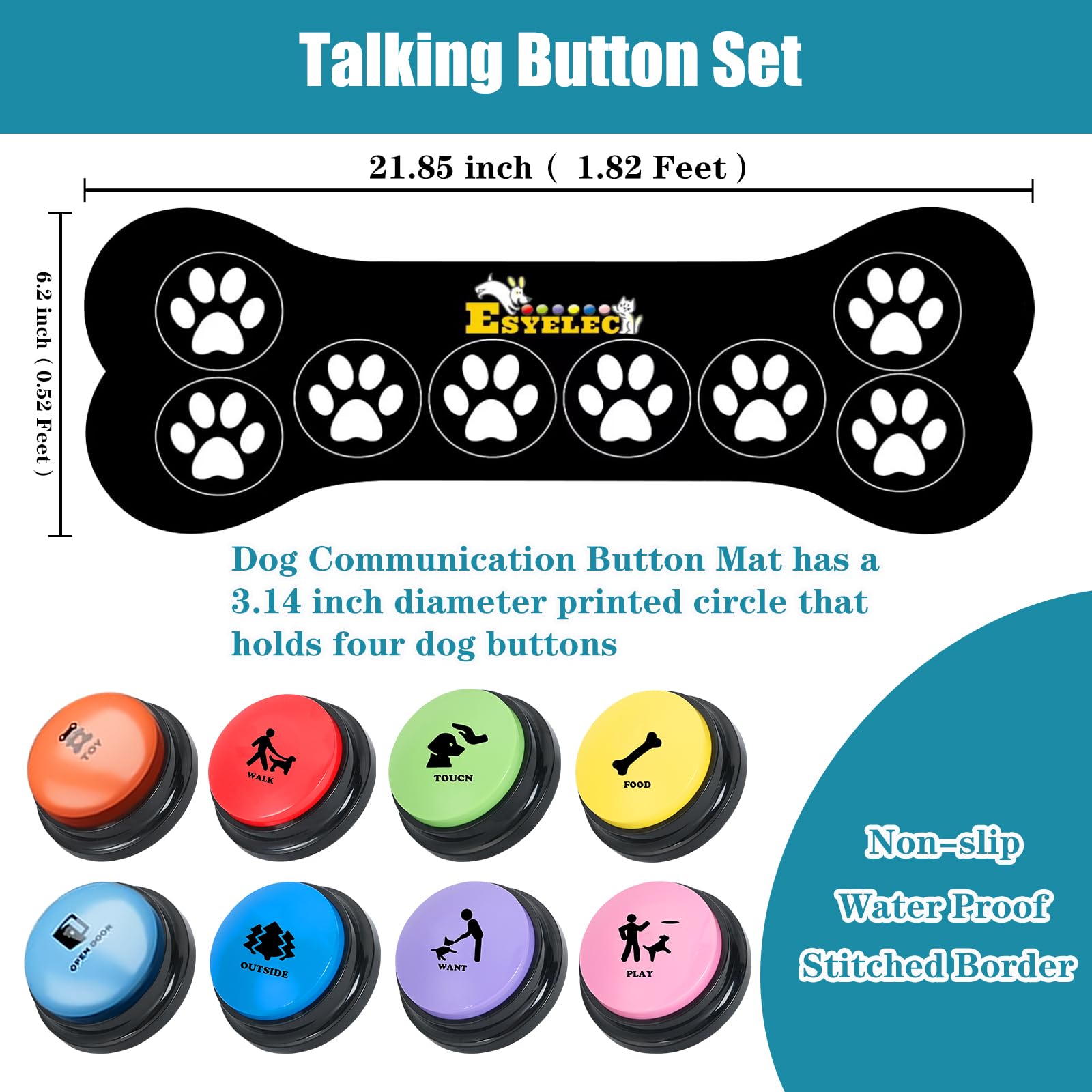 Dog Buttons For Communication Starter Pack 8 Dog Talking Button Set, 30S Voice Recording Speaking Button Pet Speech Training Buz