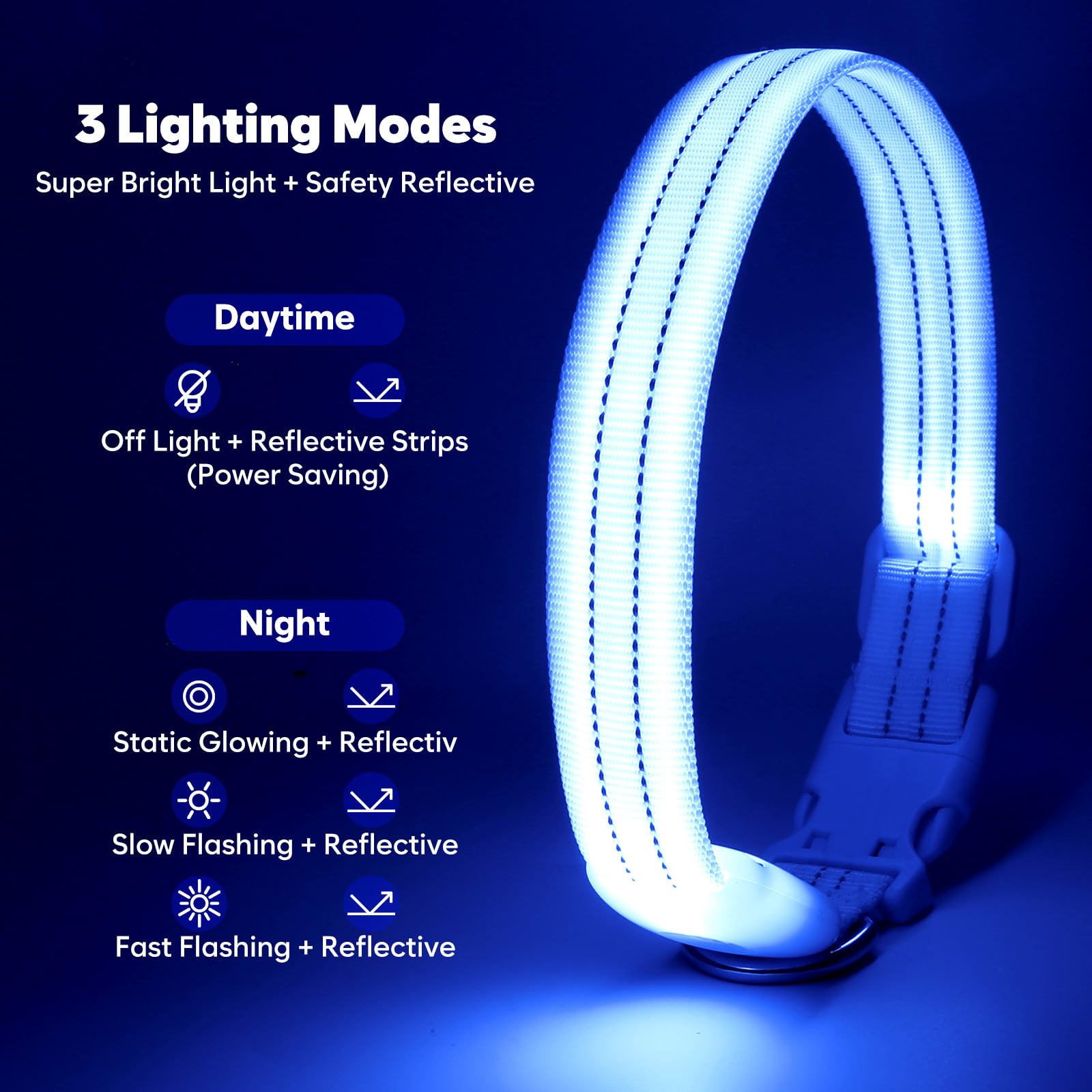 Led Lighted Reflective Dog Collar For Night Safety, Usb Rechargeable, Glow Collar For Dogs, Waterproof, Adjustable Flashing (Blu