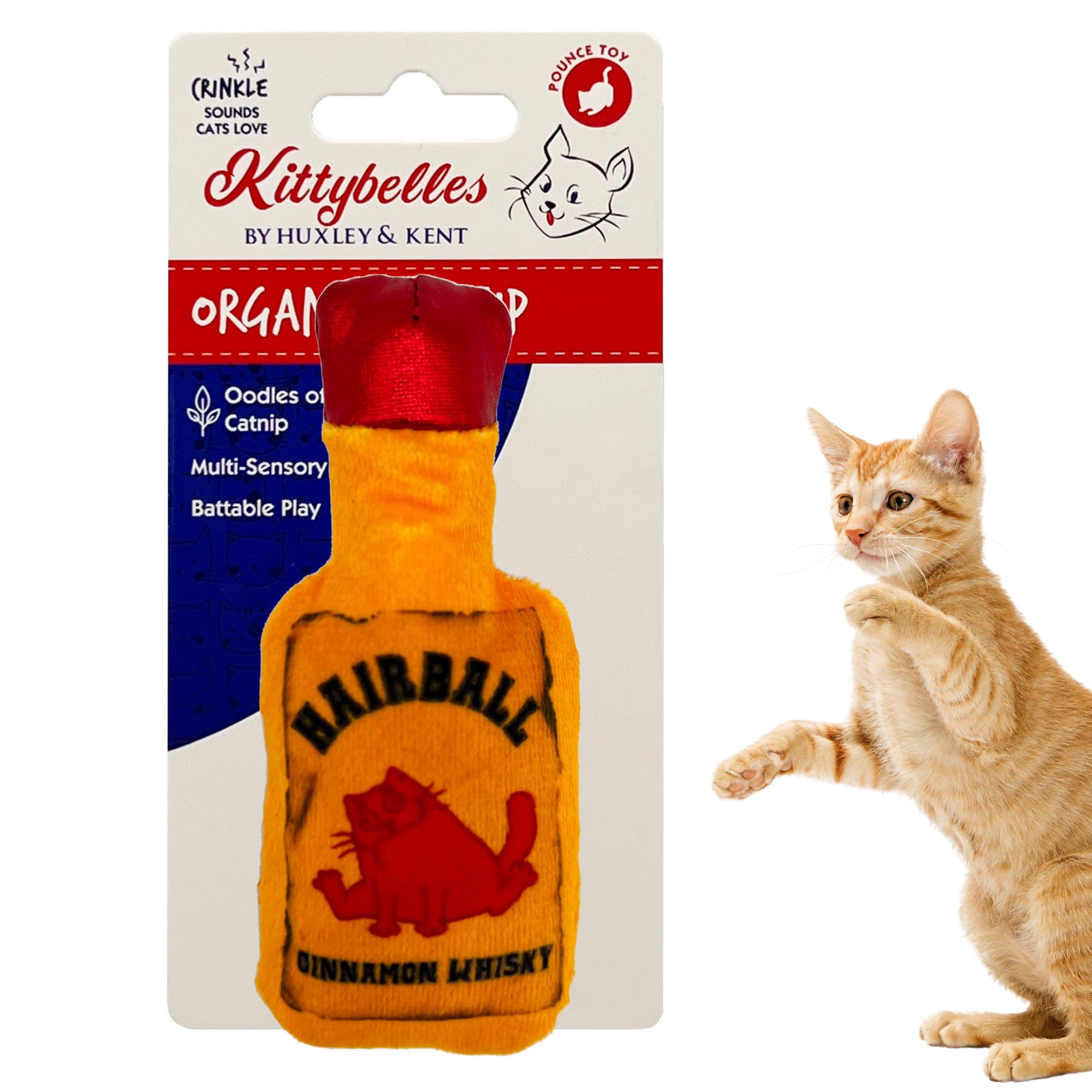 Huxley & Kent Plush Cat Toy - Hairball Cinnamon Whiskey - Nappy Hour Strong Catnip Filled - Plush Interactive Kitten and Cat Toy
