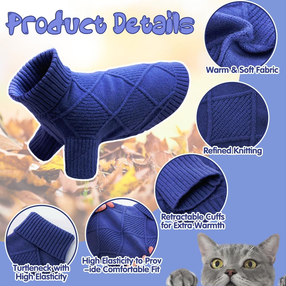 Emust Dog Sweater, Warm Cat Sweater With Turtleneck, Knit Dog Sweaters For Small Medium Large Dogs For Fall & Winter,Navy Xxl