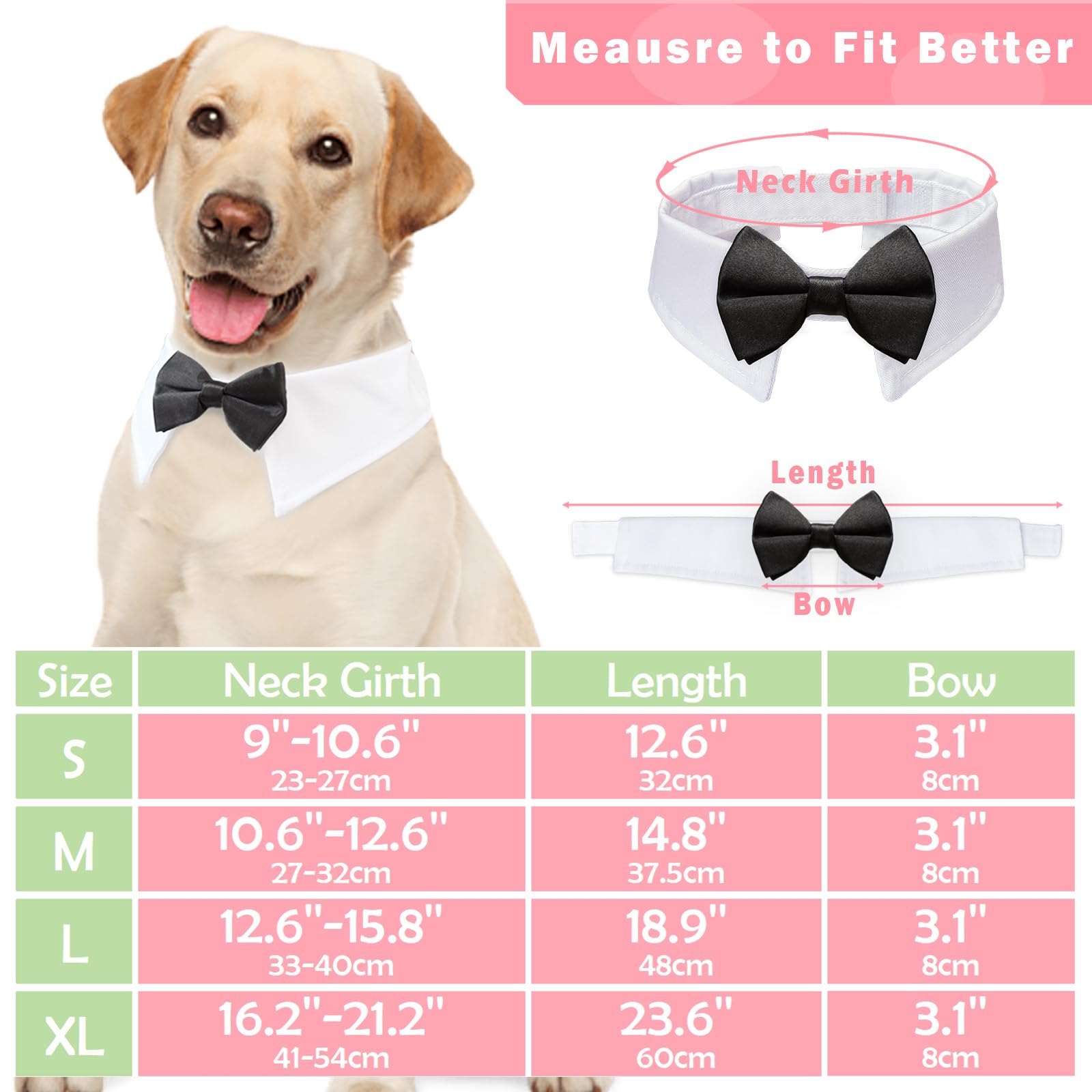 Bow Ties For Dogs, Koolmox 8Pcs Adjustable Tux Dog Collar With Dog Bowtie, Tuxedo For Dogs,White Dog Collar For Large Dogs Weddi