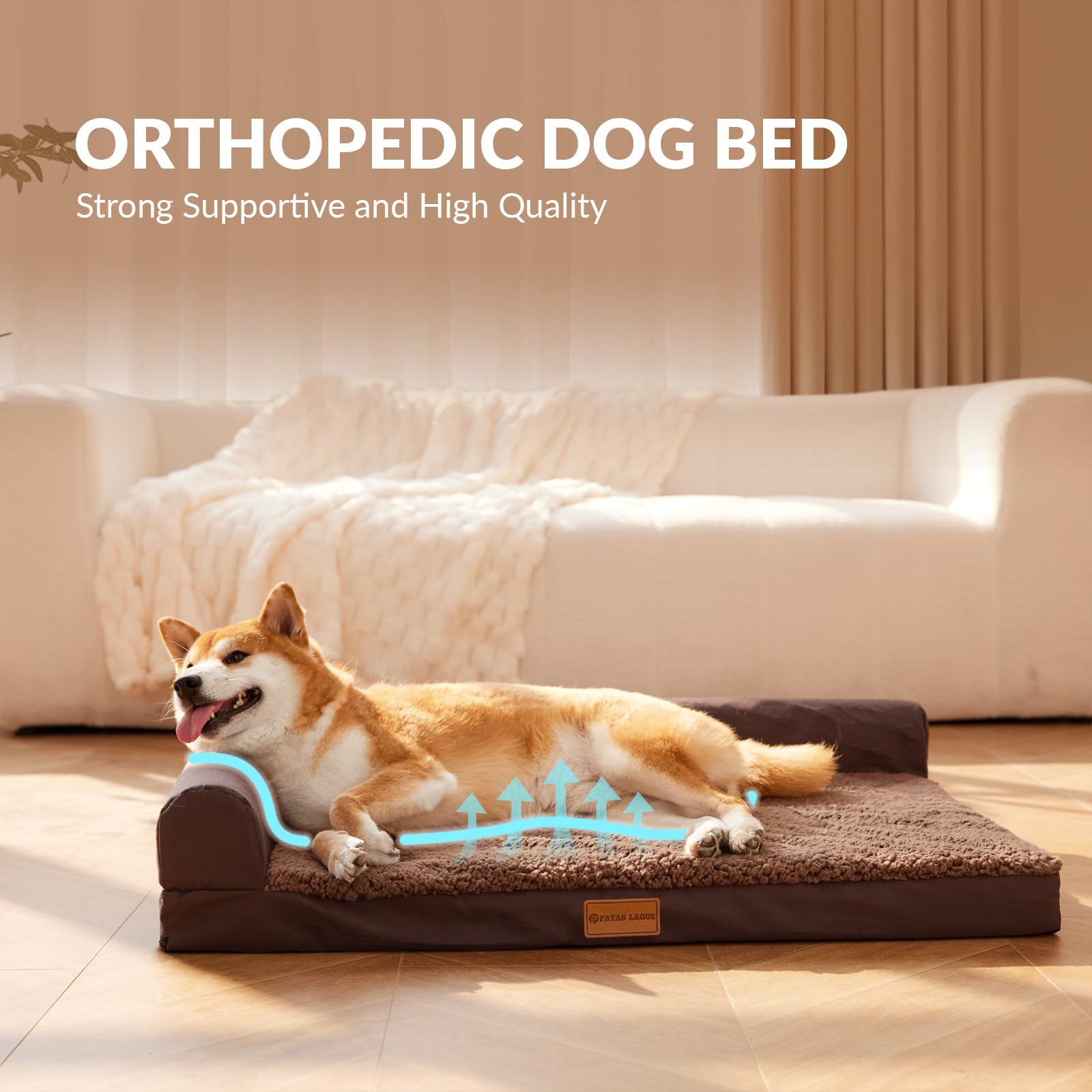 Patas Lague Orthopedic Jumbo Dog Bed For Extra Large Dogs 56''X40'', Waterproof L Shaped Jumbo Pet Sofa Beds With Removable Wash