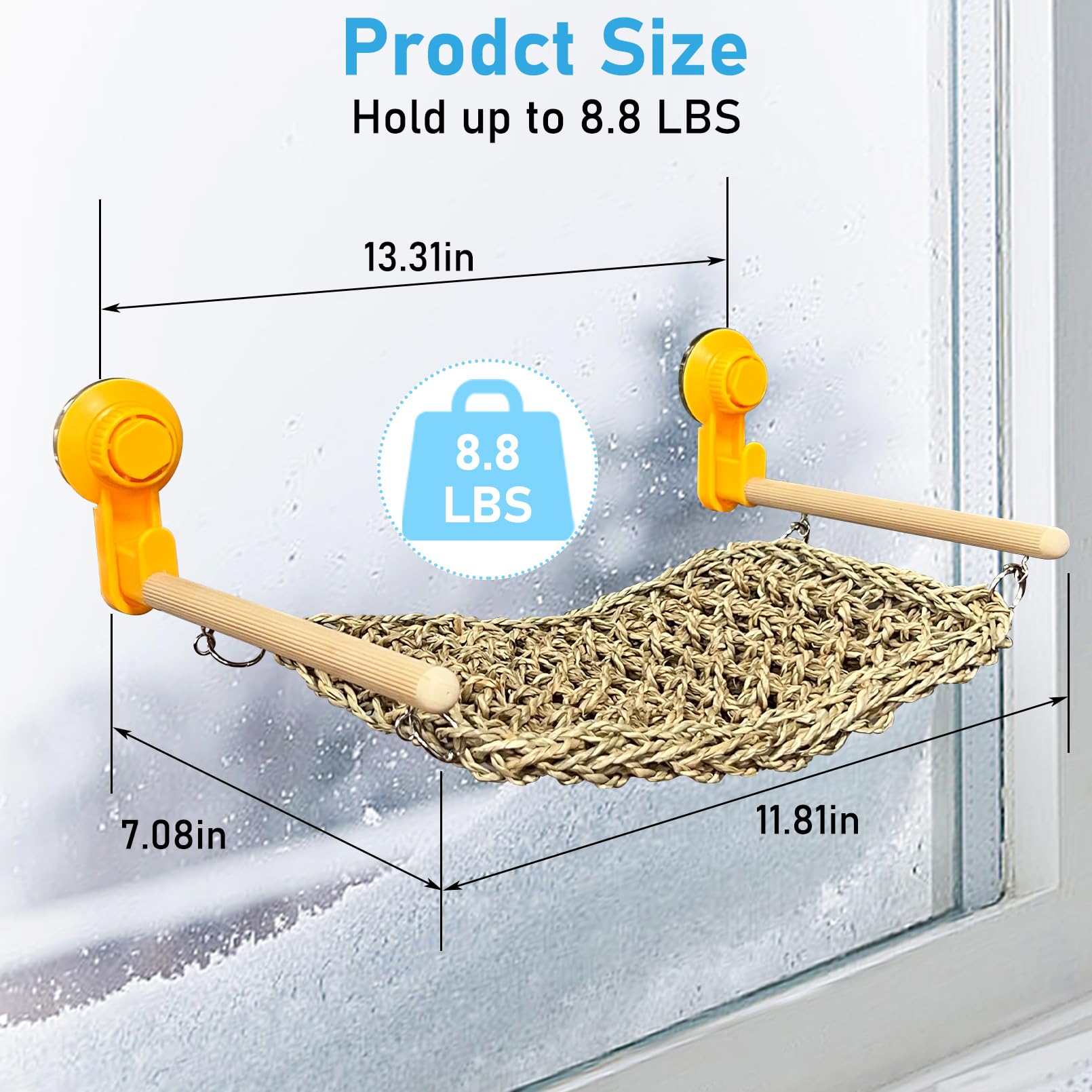Vcepjh Bearded Dragon Hammock, Reptile Window Perch Natural Seagrass Gecko Climbing Tank Accessories Lizard Lounger Bed With Pow
