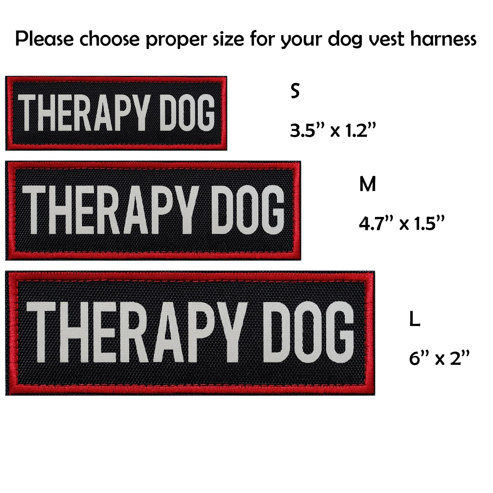 FITZNORA 2 Pcs Reflective Therapy Dog Patch Set with Hook and Loop Fastener, Embroidered Border with Printed Letters Patch for D