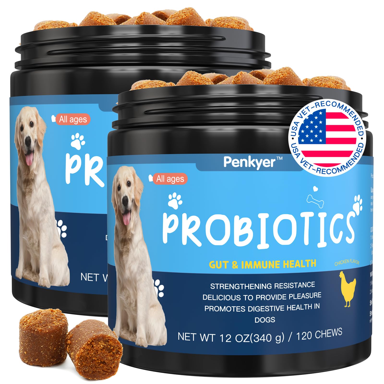 Probiotics for Dogs, Dog Probiotics for Yeast, Itchy Skin and Itchy Ears, Digestive Enzymes with Prebiotics for Digestive Health