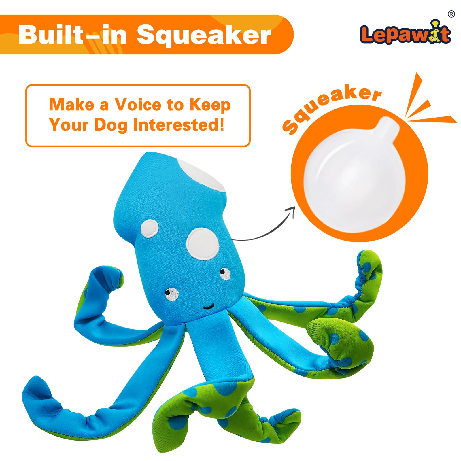 Lepawit Squeaky Dog Toys, Floating Dog Toys For Indoor Or Outward Play, Interactive Gifts For Small And Medium Dogs - Octopus