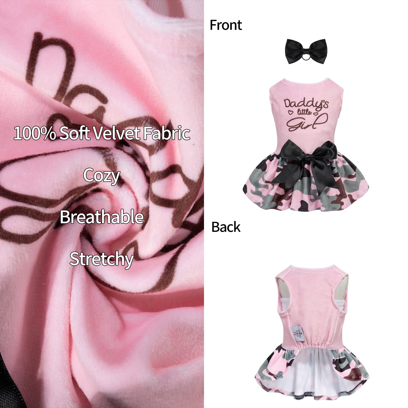 Cutebone Daddy'S Little Girl Dog Dress For Small Dogs Pink Skirt Puppy Velvet Dresses Dog Clothes Cva21Xs-D