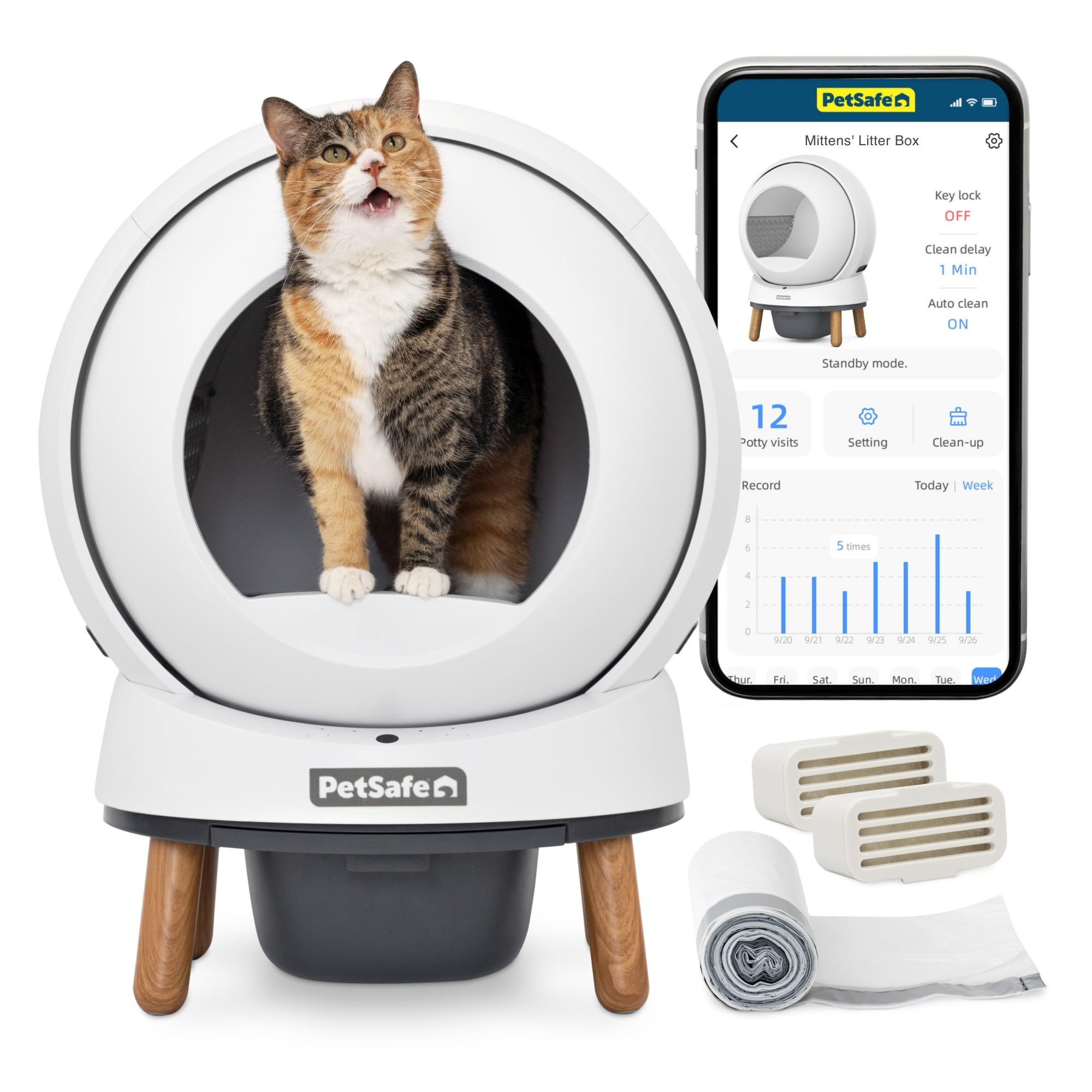 Petsafe Scoopfree Smartspin Self-Cleaning Cat Litter Box - Advanced Odor Control Technology, App Controlled With Health Monitori