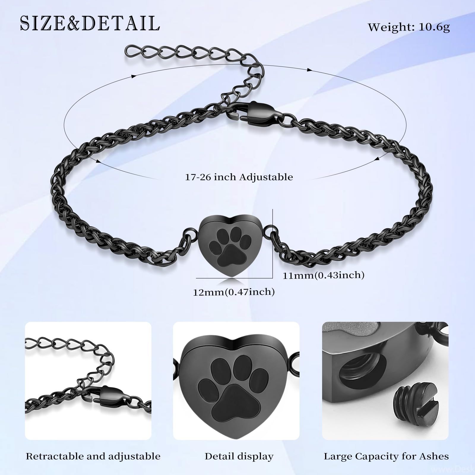 Qgjnsgc Heart Urn Bracelet For Pet Ashes - Paw Print Cremation Bangle Jewelry For Women