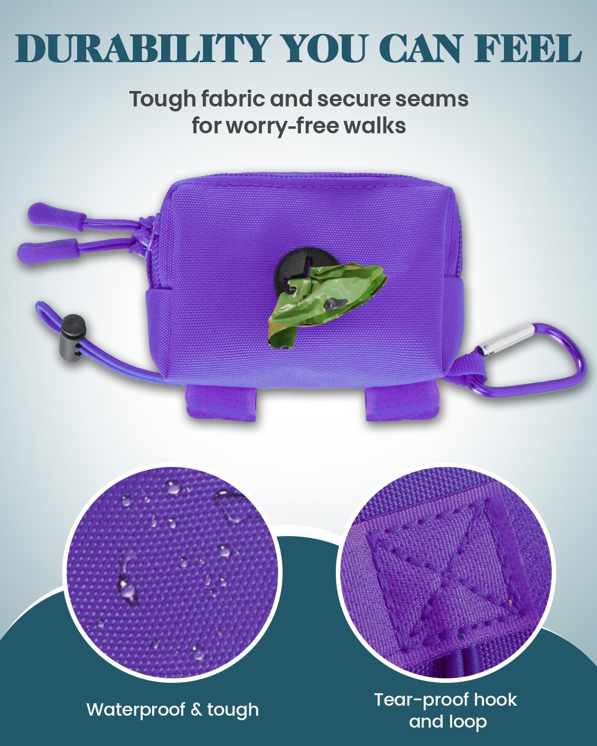 Dog Poop Bag Holder for Leashes, Purple Doggie Waste Bag Dispenser and Treat Holder, with Carabiner Hook and Poop Bag Clip, Used