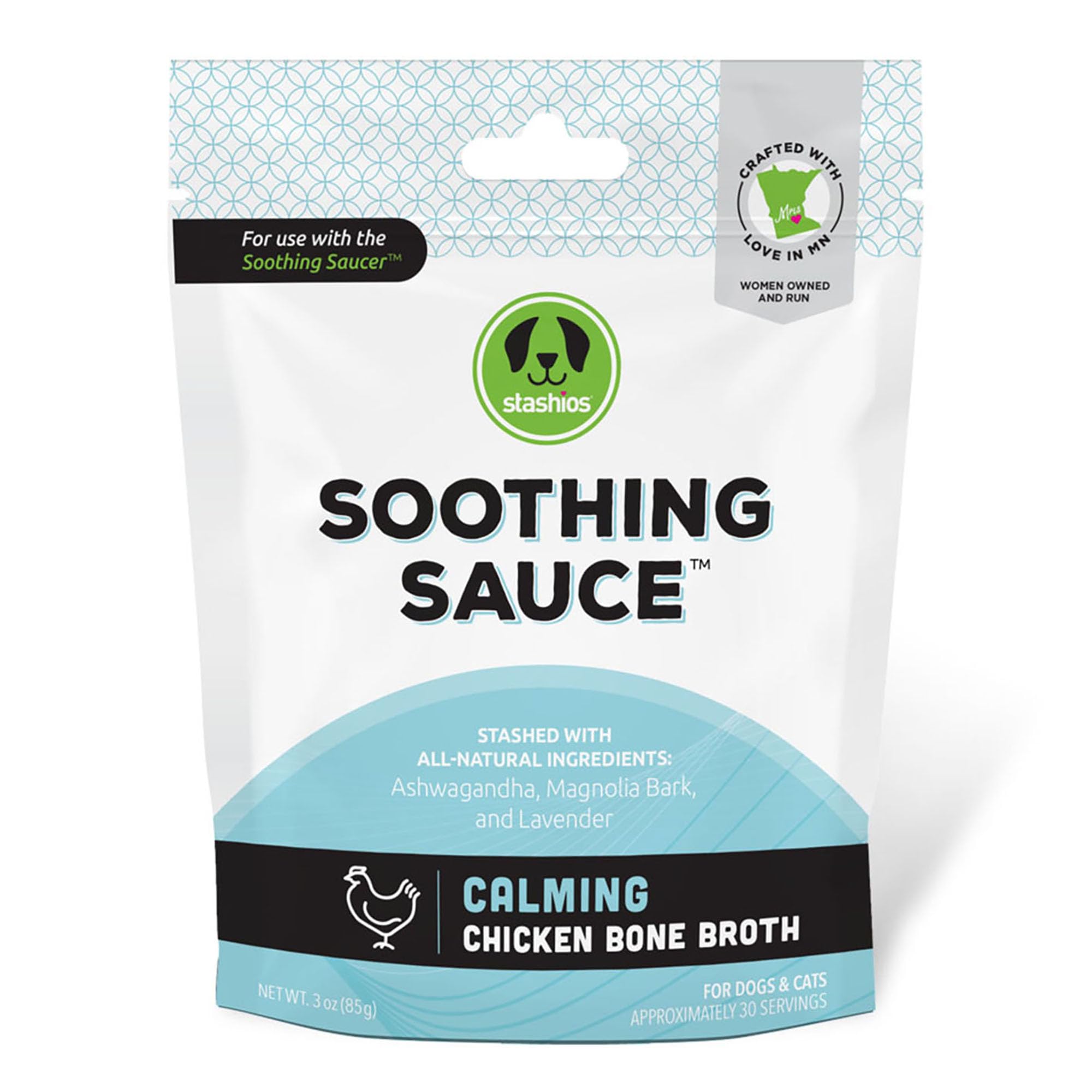 Stashios Soothing Sauce Chicken Bone Broth Calming Powder Supplement for Dogs & Cats, All Natural Anxiety Relief, Made in The US