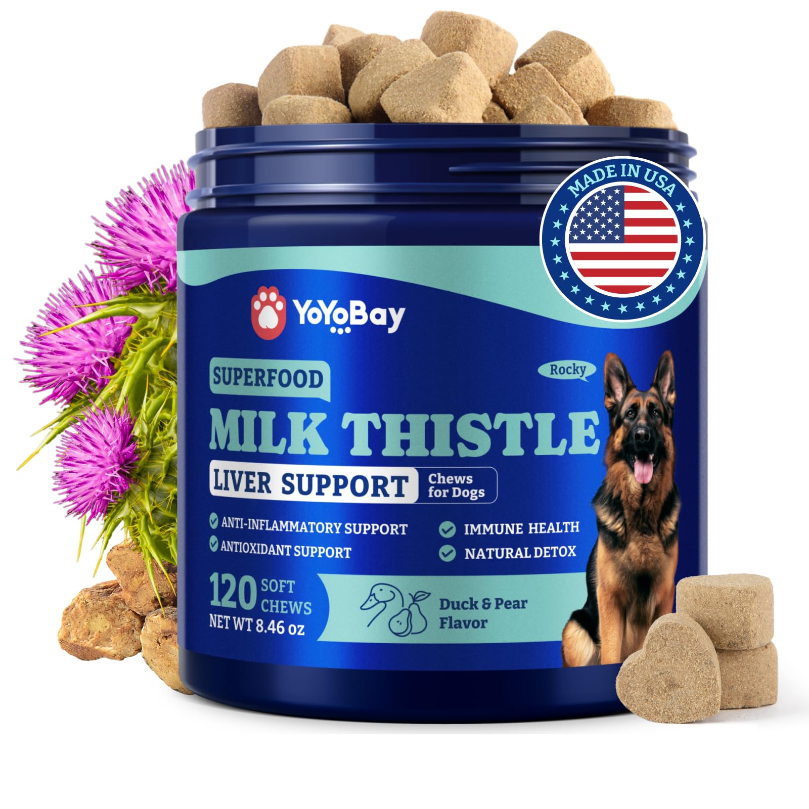 YoYoBay Milk Thistle Liver Support Chews for Dogs - Soft Chews with NAC, Curcumin, Choline & Dandelion - Supports Liver Function