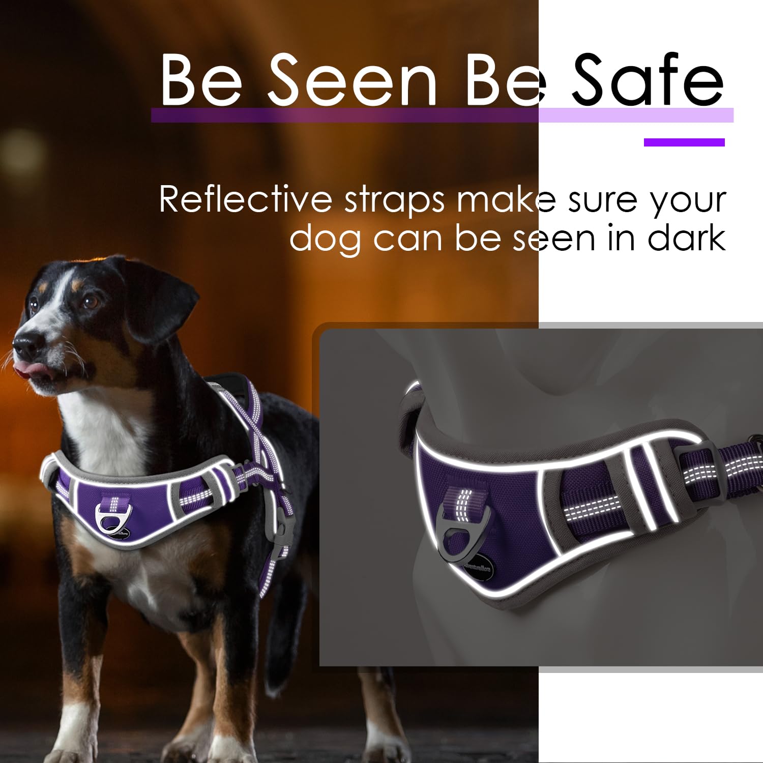 Adventuremore Medium Dog Harness - No Pull, Reflective, Escape Proof With Qr Code Dog Tag, Adjustable Front Clip Handle For Trai