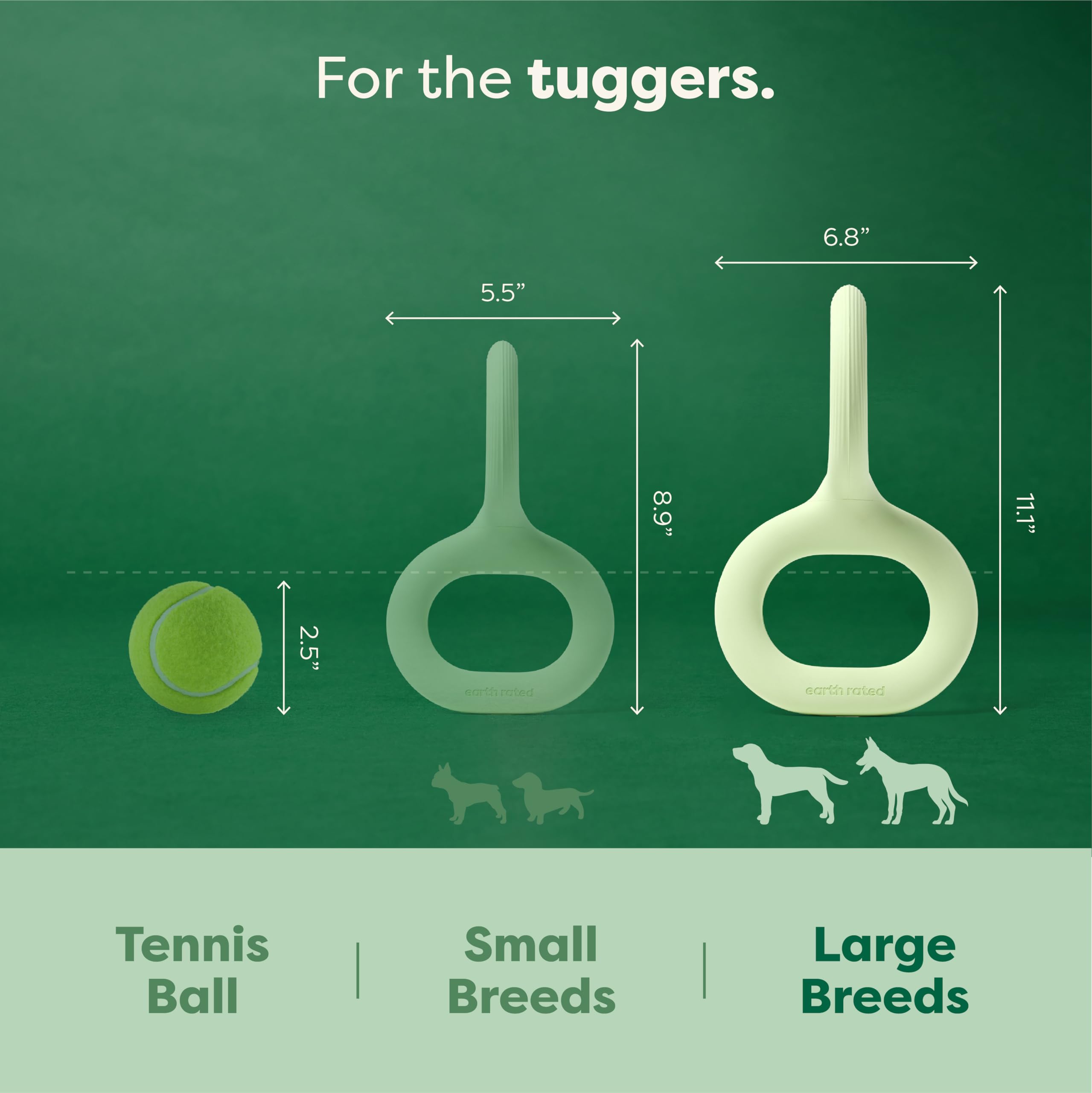 Earth Rated Tug Of War Toy For Dogs And Puppies, Interactive Dog Pull Toys, Ergonomic Grip, Natural Rubber, Large, Green