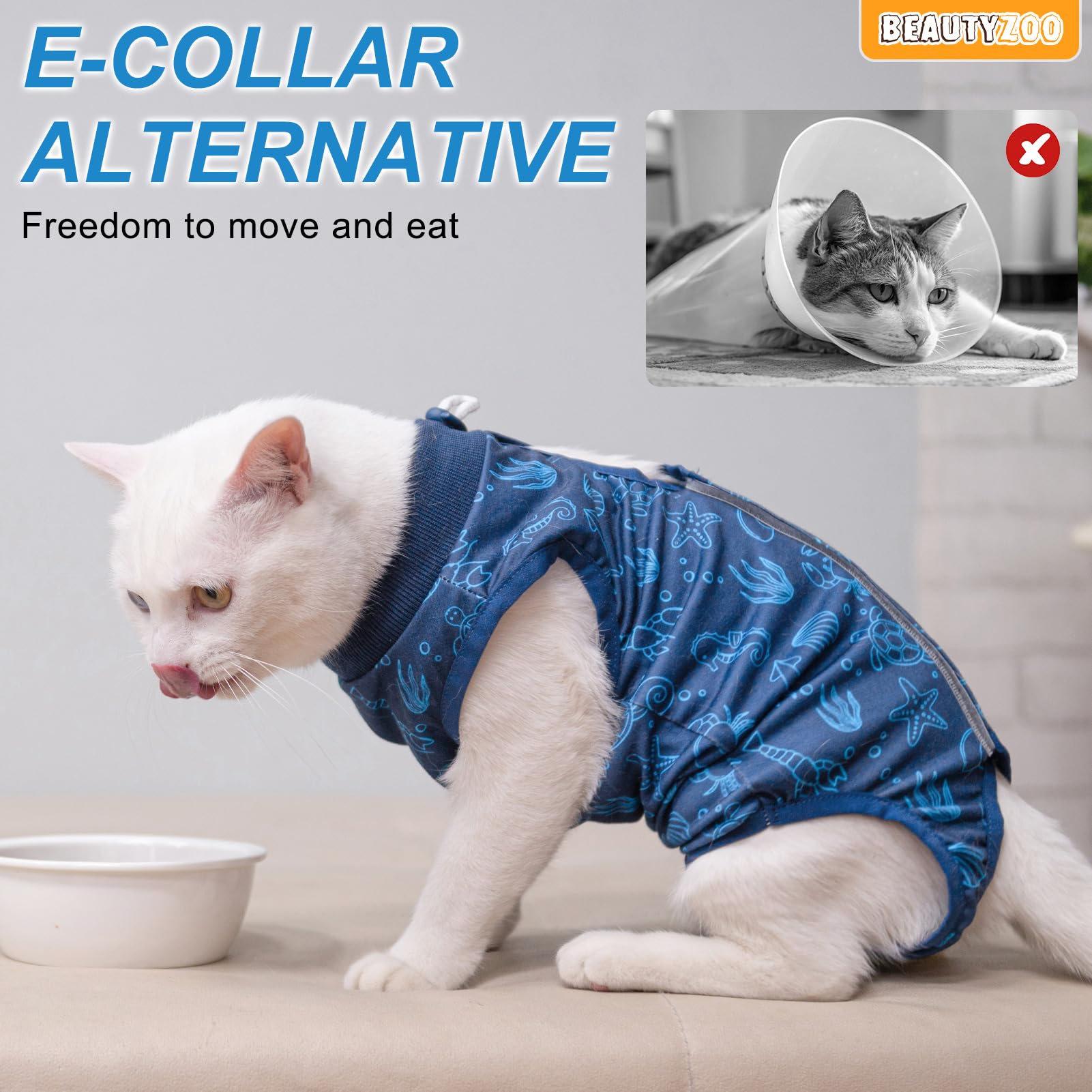 Beautyzoo 2 Pack Cat Recovery Suit, Cat Onesie For Cats After Surgery Female Male, Kitten Spay Neuter Surgical Recovery Body Sui
