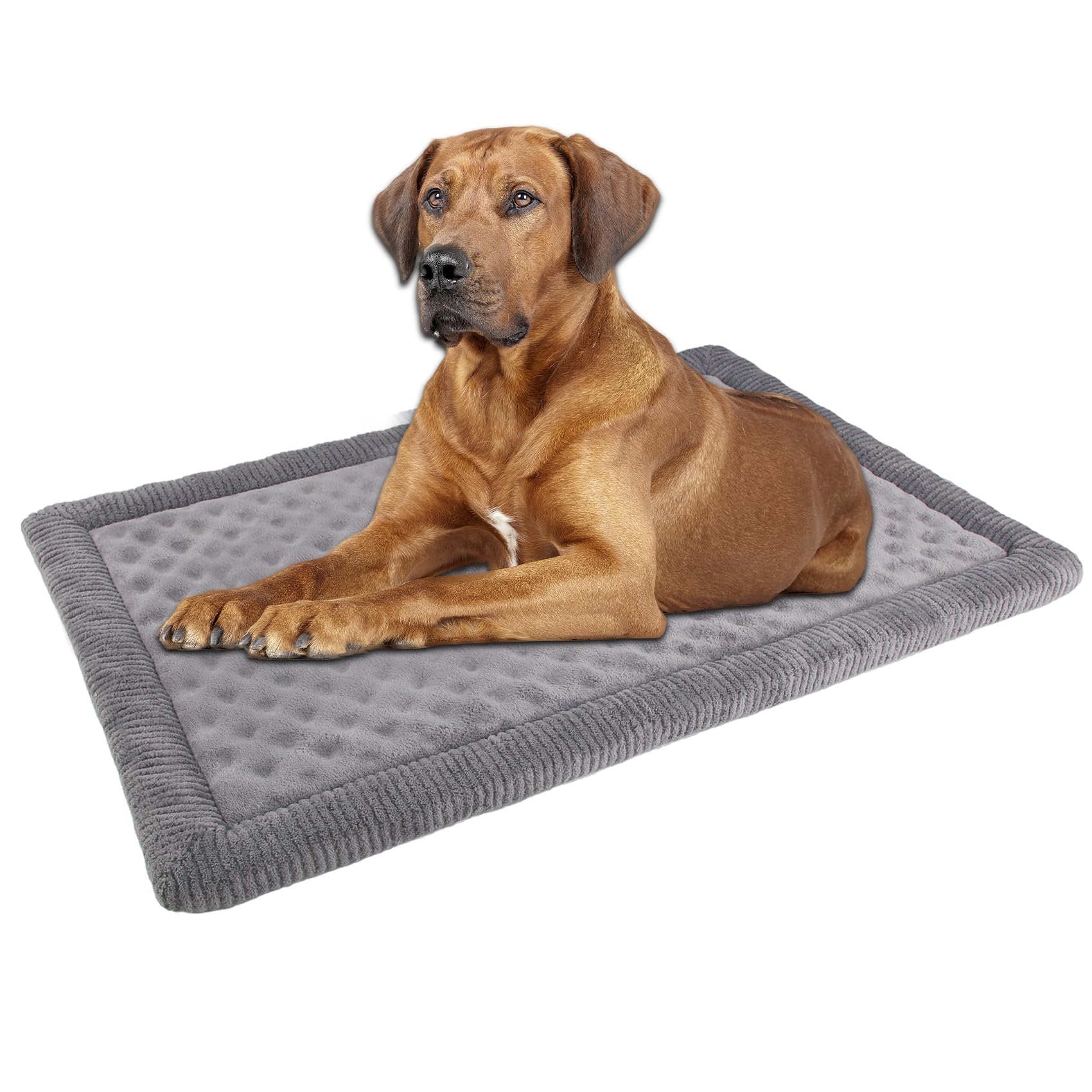 Pagged Gray Dog Crate Pad 48X30 Inch Memory Foam Large Dog Kennel Bed Soft Flannel Washable Anti Slip Puppy Sleeping Mat,Grey
