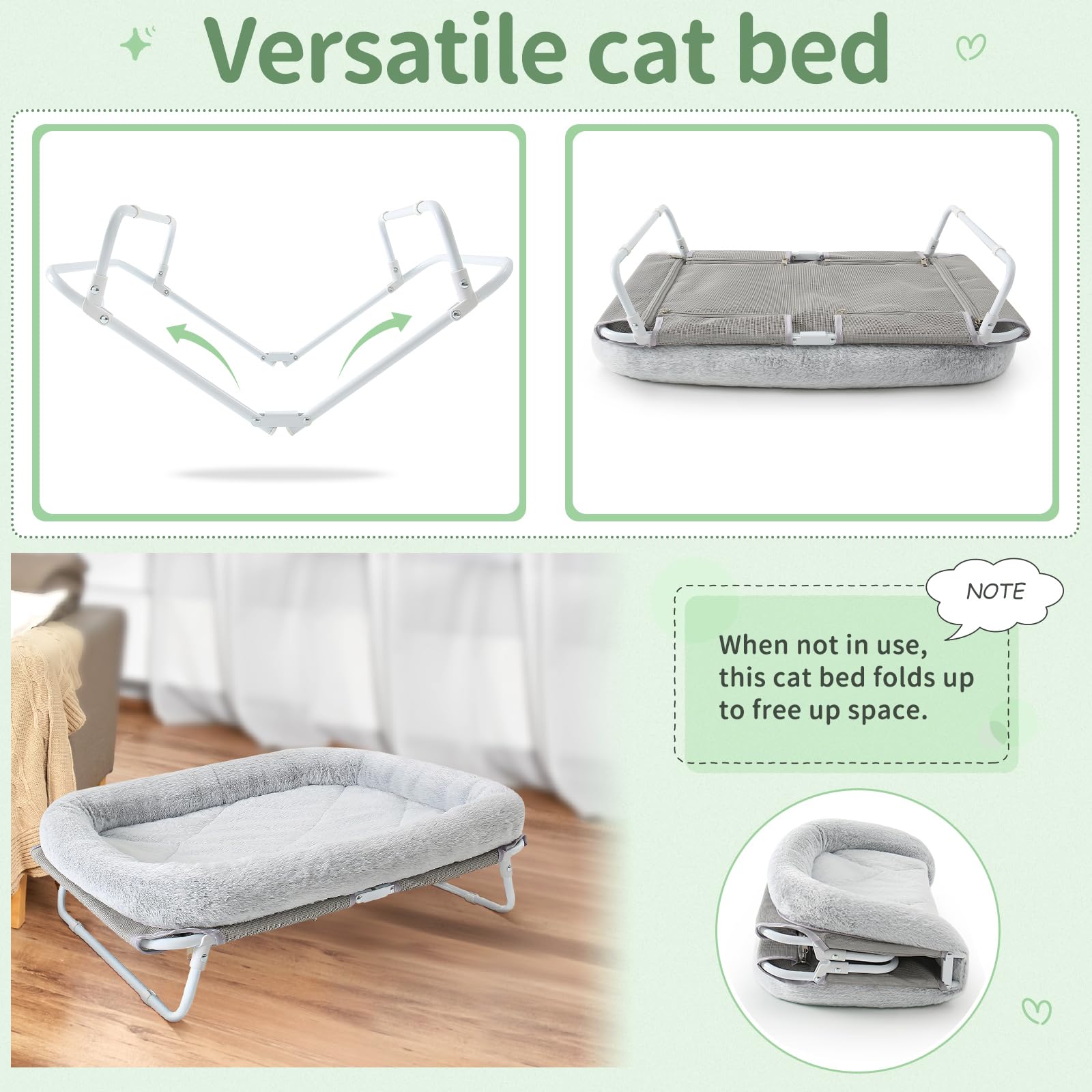 Sunhoo Elevated Cat Bed Foldable Raised Hammock For Small Dog Off Floor Indoor Puppy Kitten Cot Free Standing High Chair For Kit