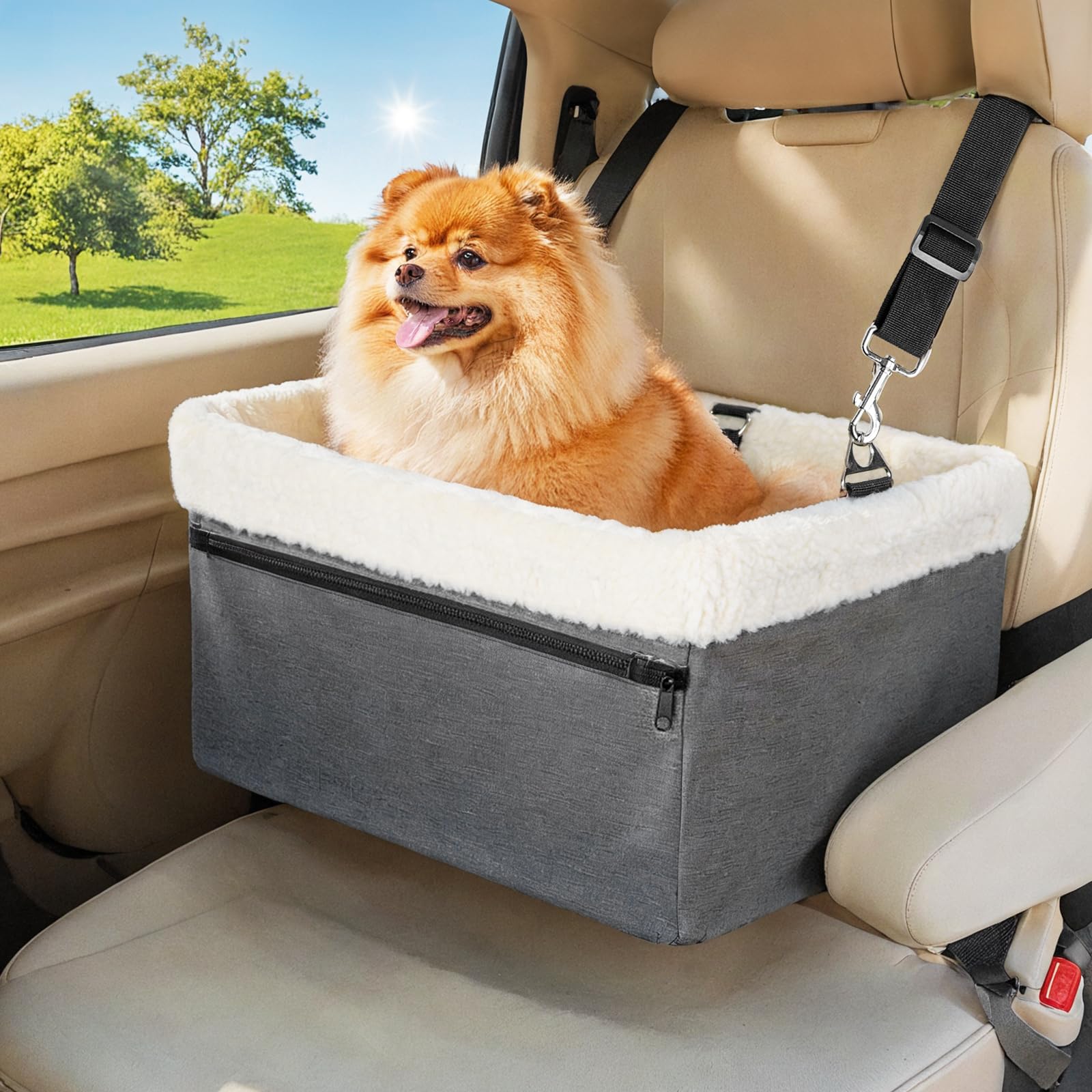 Unicitii Dog Car Seat For Small Dog, Raised Dog Booster Seat With Metal Frame, Dog Car Booster Seat Puppy Car Seat For Pets Small Dogs Cats