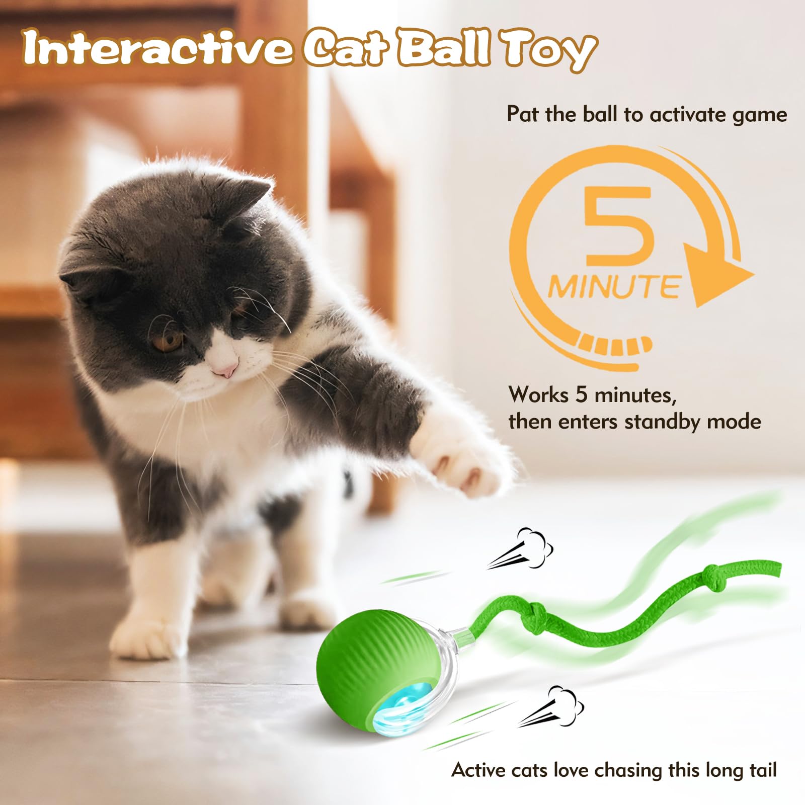 Eiruseed Interactive Cat Ball Toys For Indoor Cats, Upgraded Automatic Cat Toys For Bored Indoor Adult Kitty, Peppy Pet Ball For