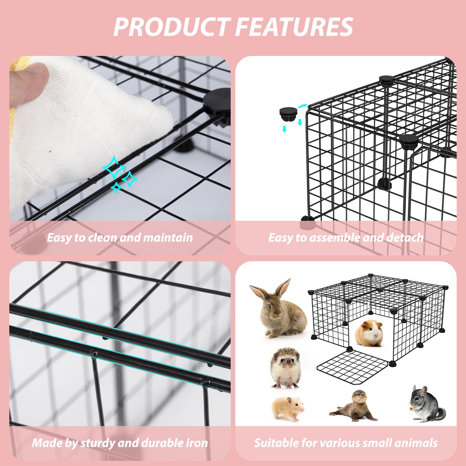 Guinea Pig Cages With Door And Top, 25X25X12Inch Small Animal Cage, 12Pcs Metal Grid Panels Small Animal Playpen, Expandable Cag